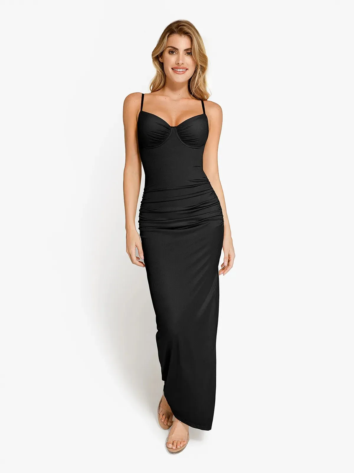 Shapewear Ruched Shine Sculpting Maxi Slip Dress QuickDry Technology