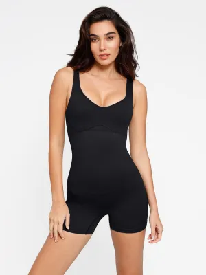 Shapewear Seamless Rib V-Neck Romper Architectural Tailoring Flatlock Seam Technique