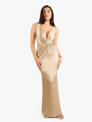 Shapewear Shine Deep V-Neck Bias Twist Hourglass Maxi Dress FlexibleKnit