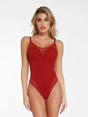 Shapewear Slimming Illusion Mesh Camisole Bodysuit SoftTouchBrushedInterior EasyCare Fabric