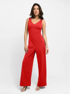 Casual Tank Hidden Zipper Pocket Shapewear Slimming Wide-Leg Jumpsuit