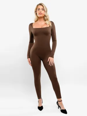 Shapewear Square Neck Long Sleeve Butt Lift Jumpsuit Snag Resistant Surface Lightweight Layering Option