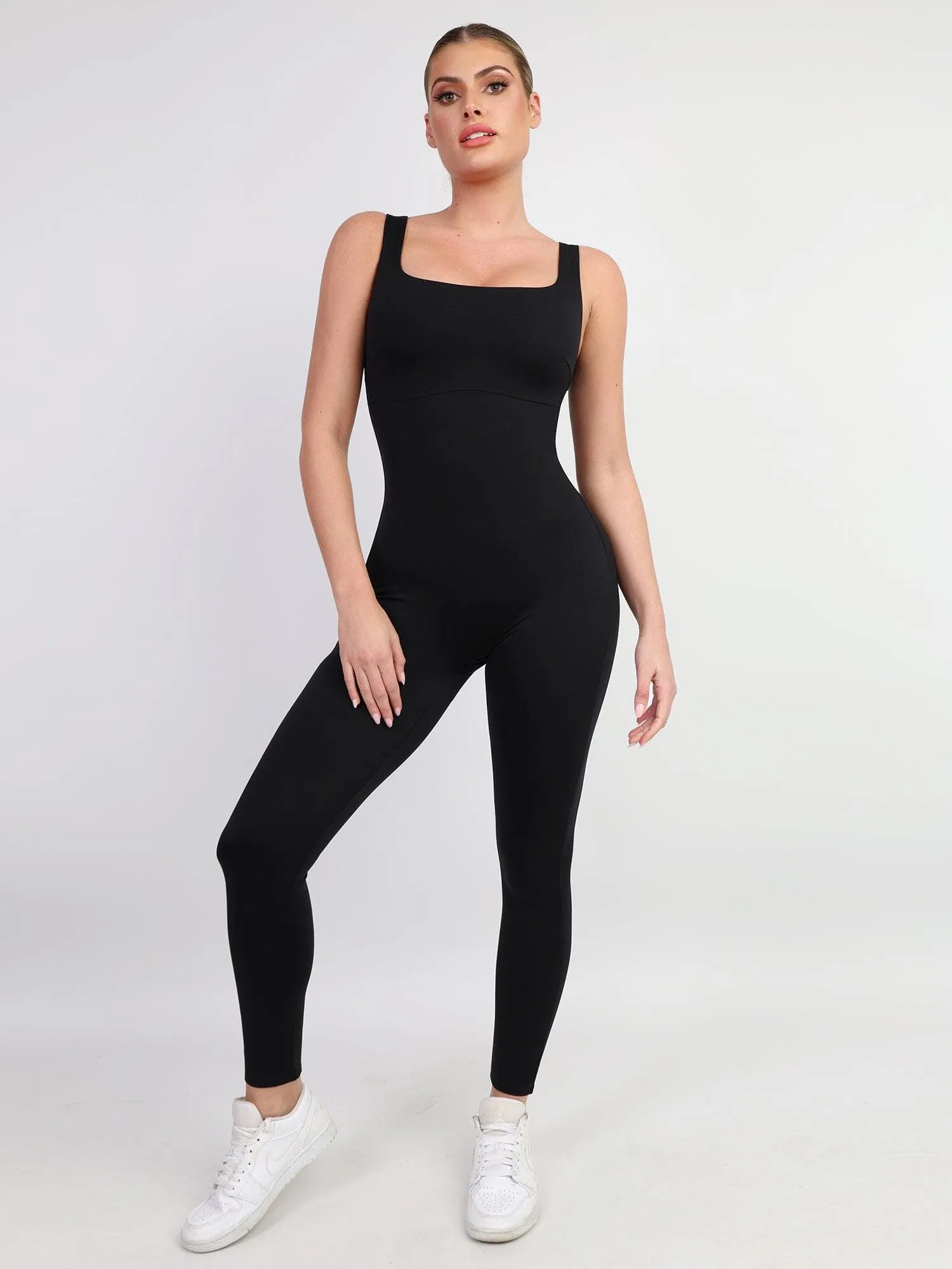 Shapewear Square Neck Thigh Slimming Workout Jumpsuit MultiPanel Design