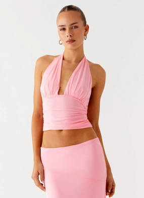 Changeable Style Neutral Fit Design Kerrie Halter Top - Baby Pink
