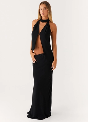 Canyon Chiffon Maxi Skirt - Black Layered Design
