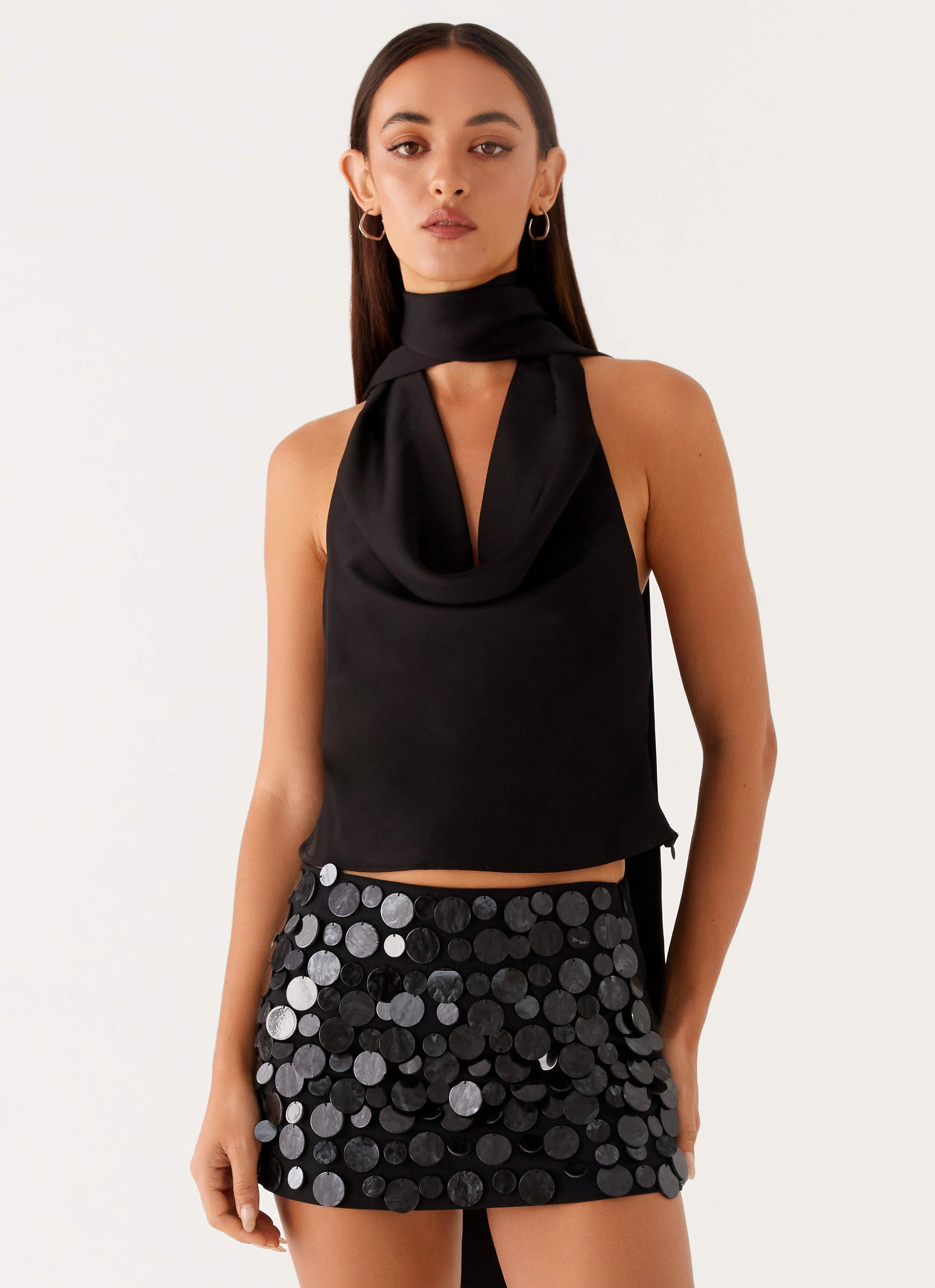 Movie Star Mini Skirt - Black Elastic hem Emerging Designer