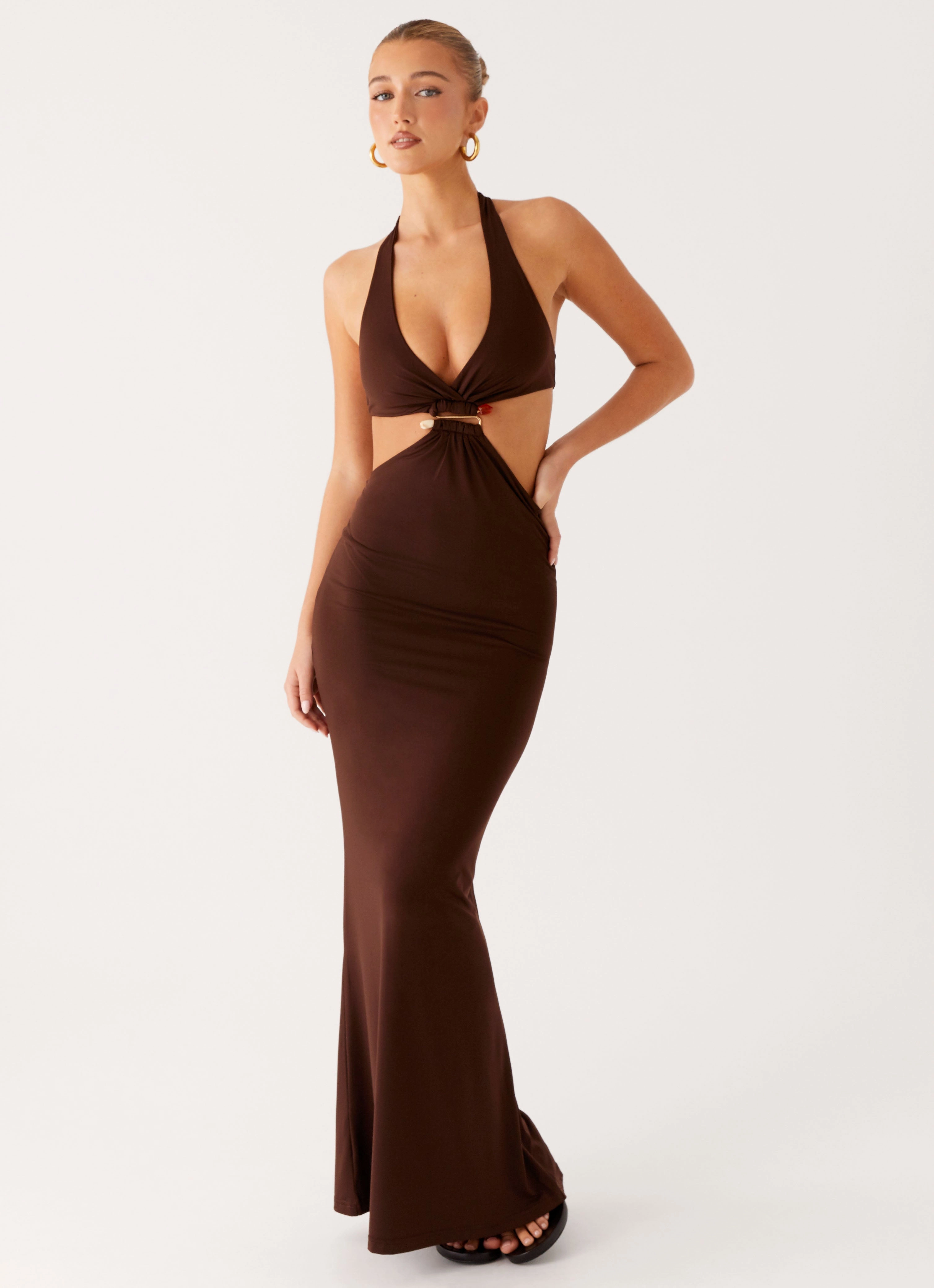 Tailored Style ContrastStitching Shawnie Maxi Dress - Chocolate
