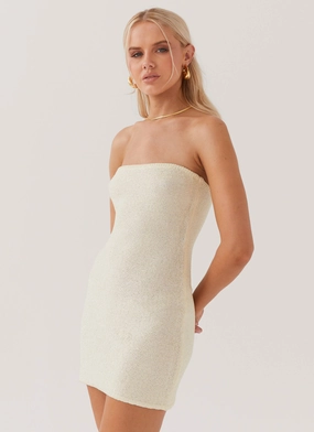 Dance The Night Tube Knit Mini Dress - Pearl Shimmer retro-style Neutral Flow