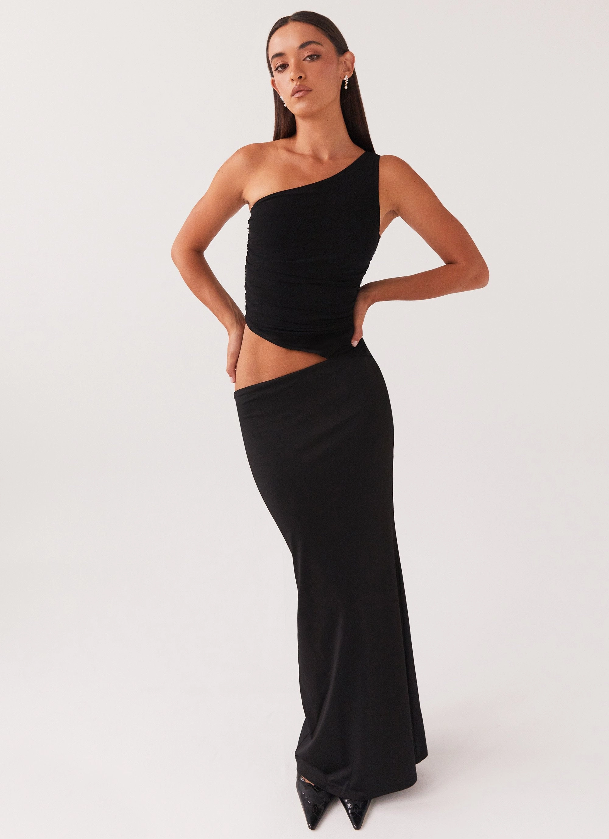 Seranella One Shoulder Maxi Dress - Black Seasonal Layering Wedding-Guest