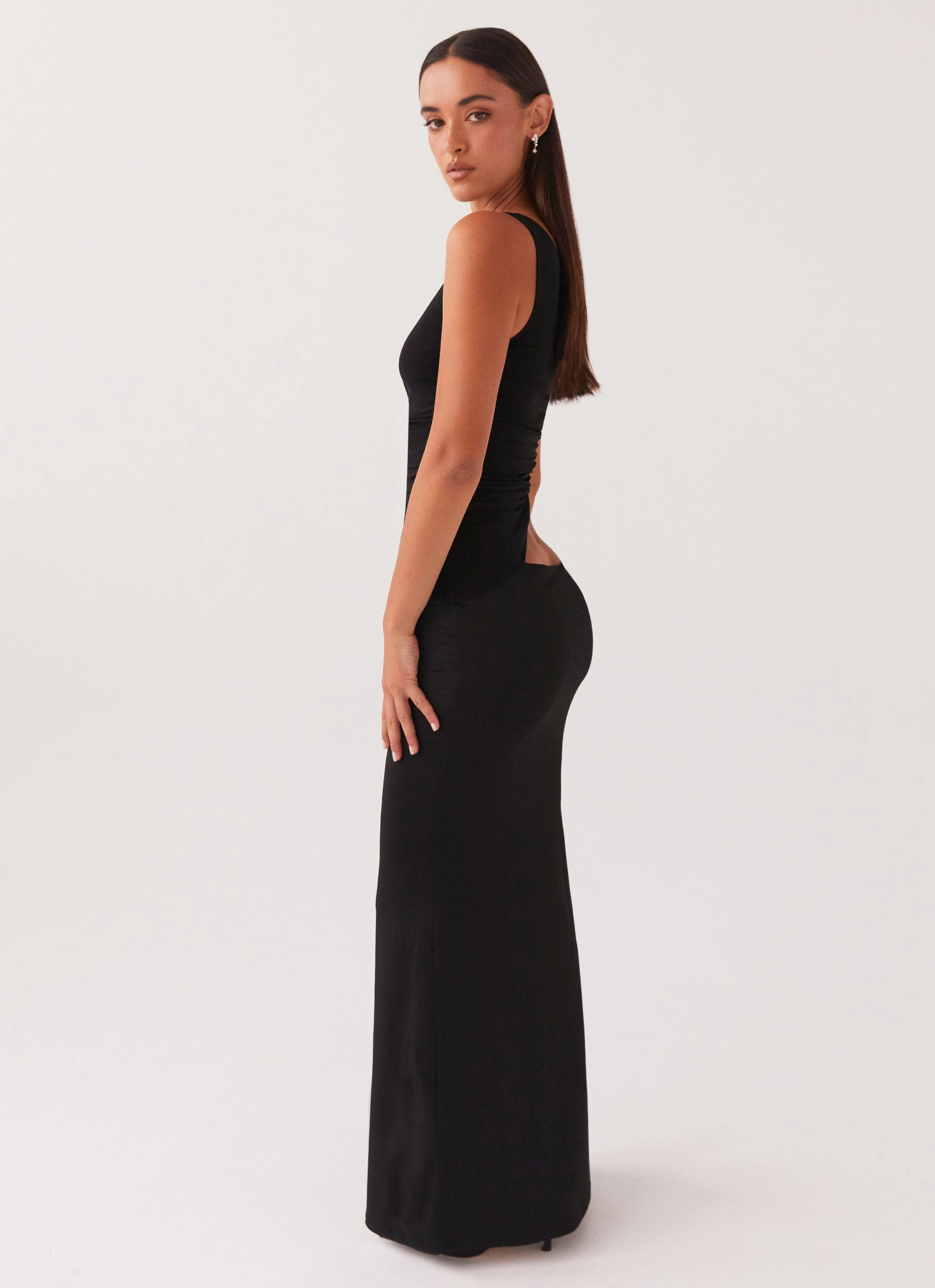 Seranella One Shoulder Maxi Dress - Black Seasonal Must-Have Form Fit
