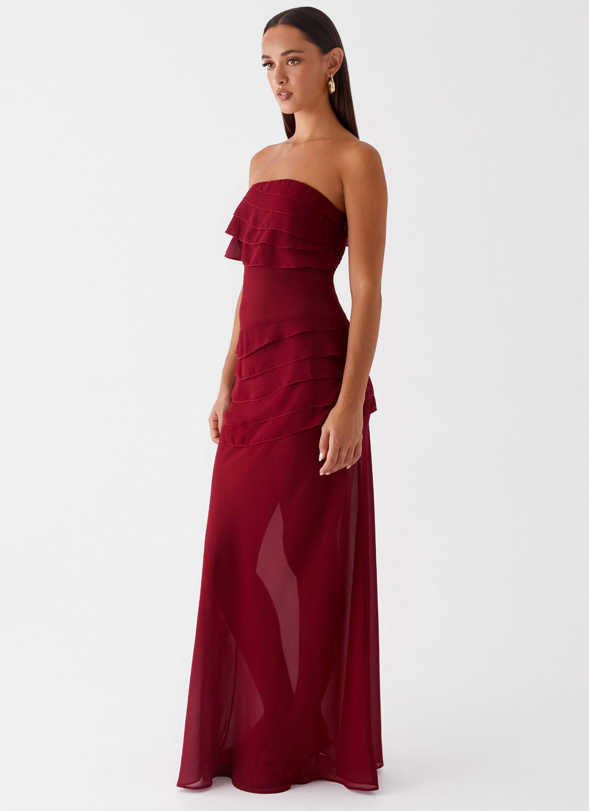 Cool Season Olive Fresh Into The Night Maxi Dress - Cherry Red