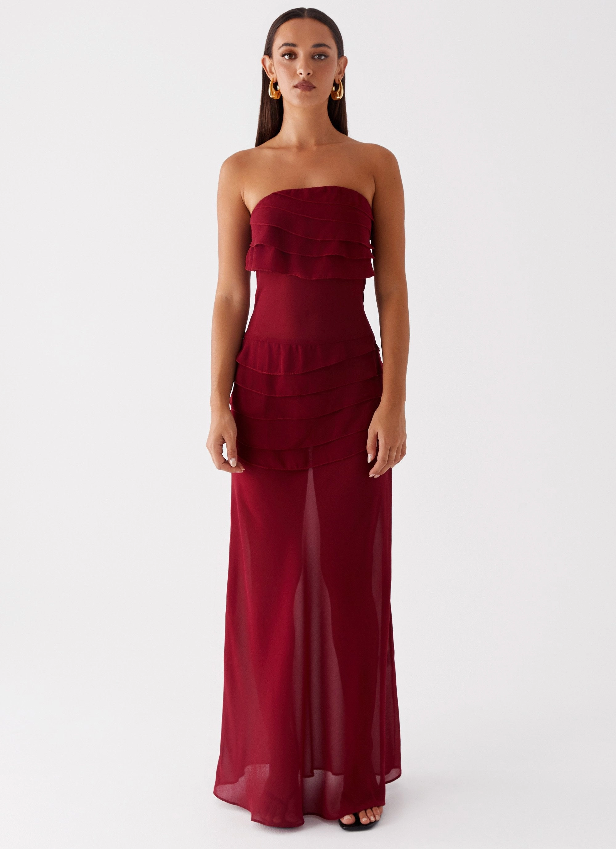 Casual Pick Into The Night Maxi Dress - Cherry Red