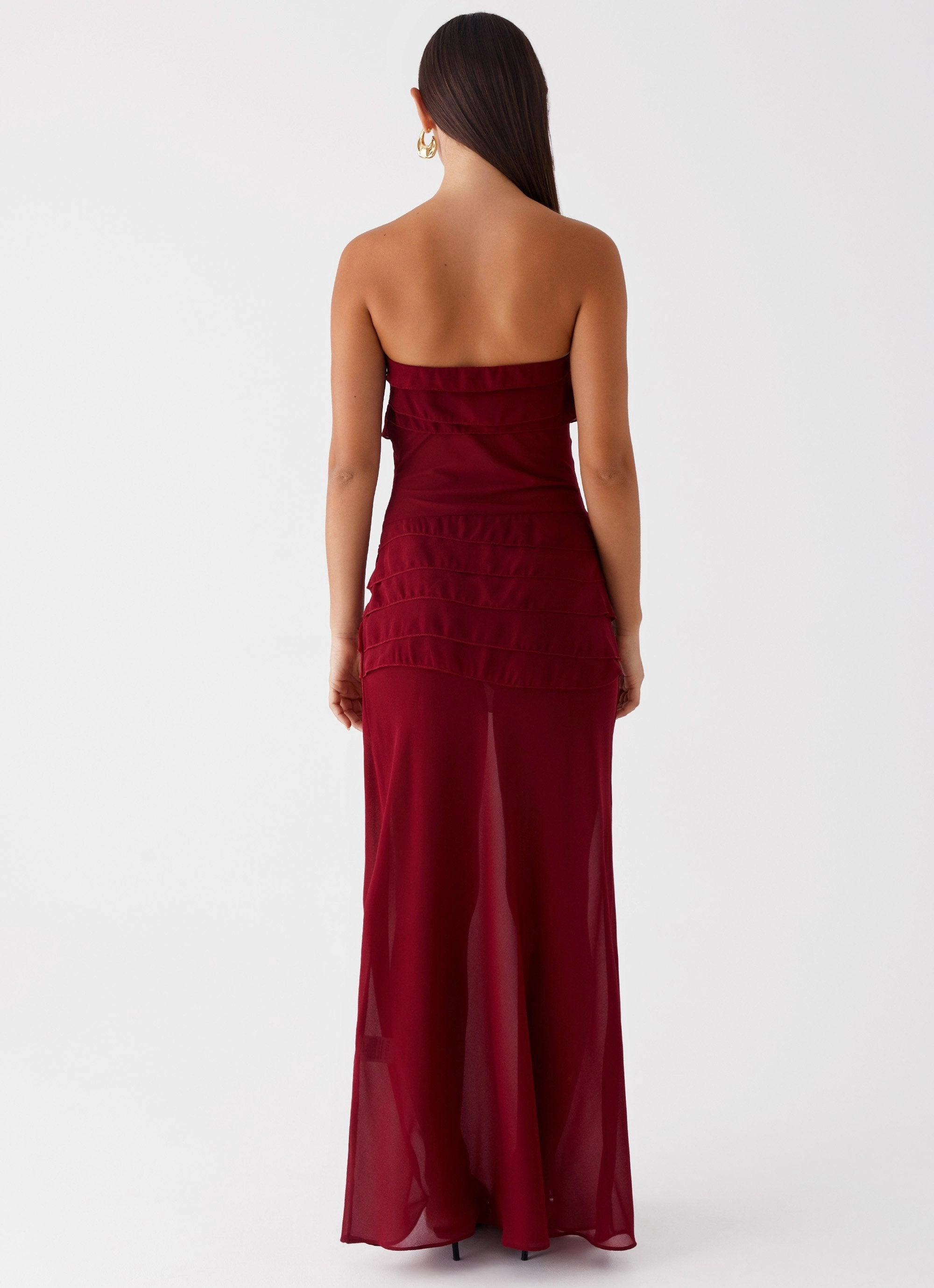 Into The Night Maxi Dress - Cherry Red Cold-Shoulder