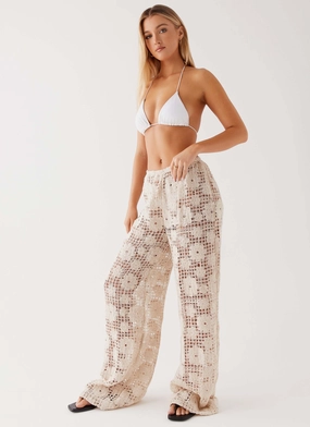 LowProfileWaistband Shell Beach Crochet Pants - Ivory