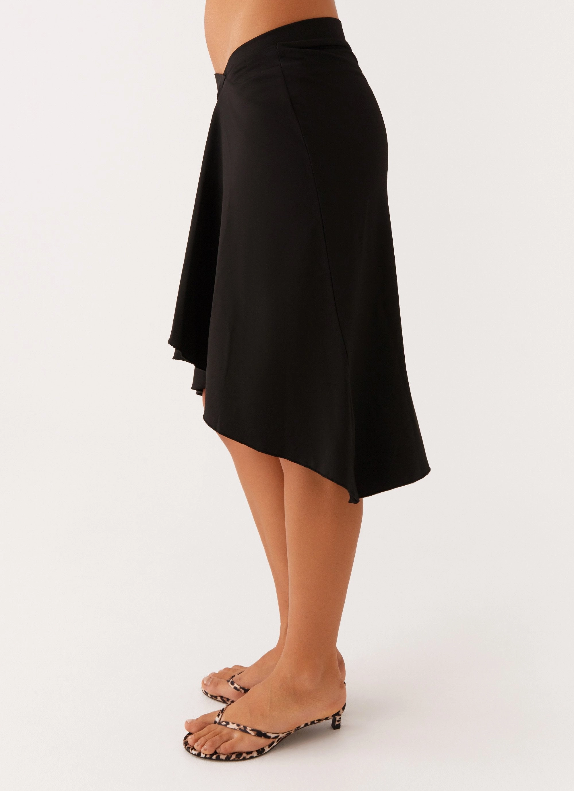 Shes A Lady Midi Skirt - Black Heritage Inspired Draped Design