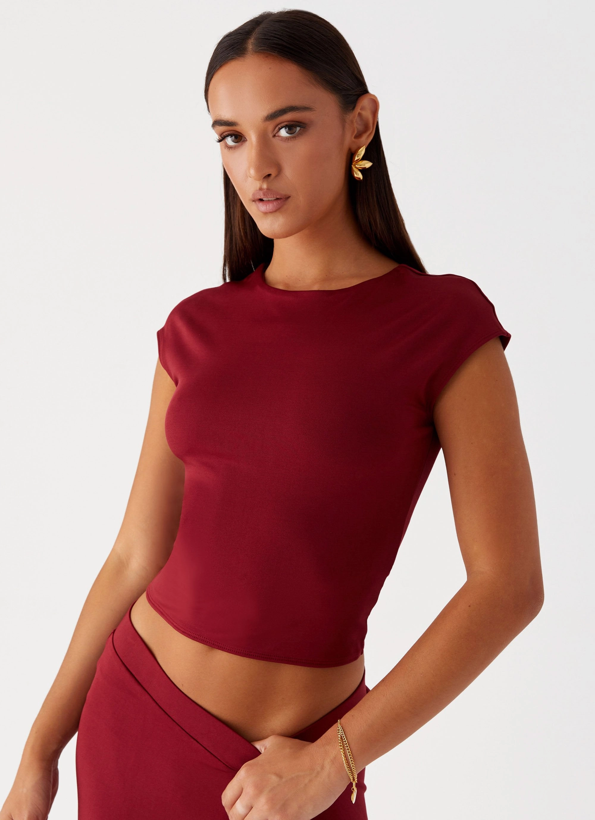 Compact Weave Fabric Shes A Lady Top - Red