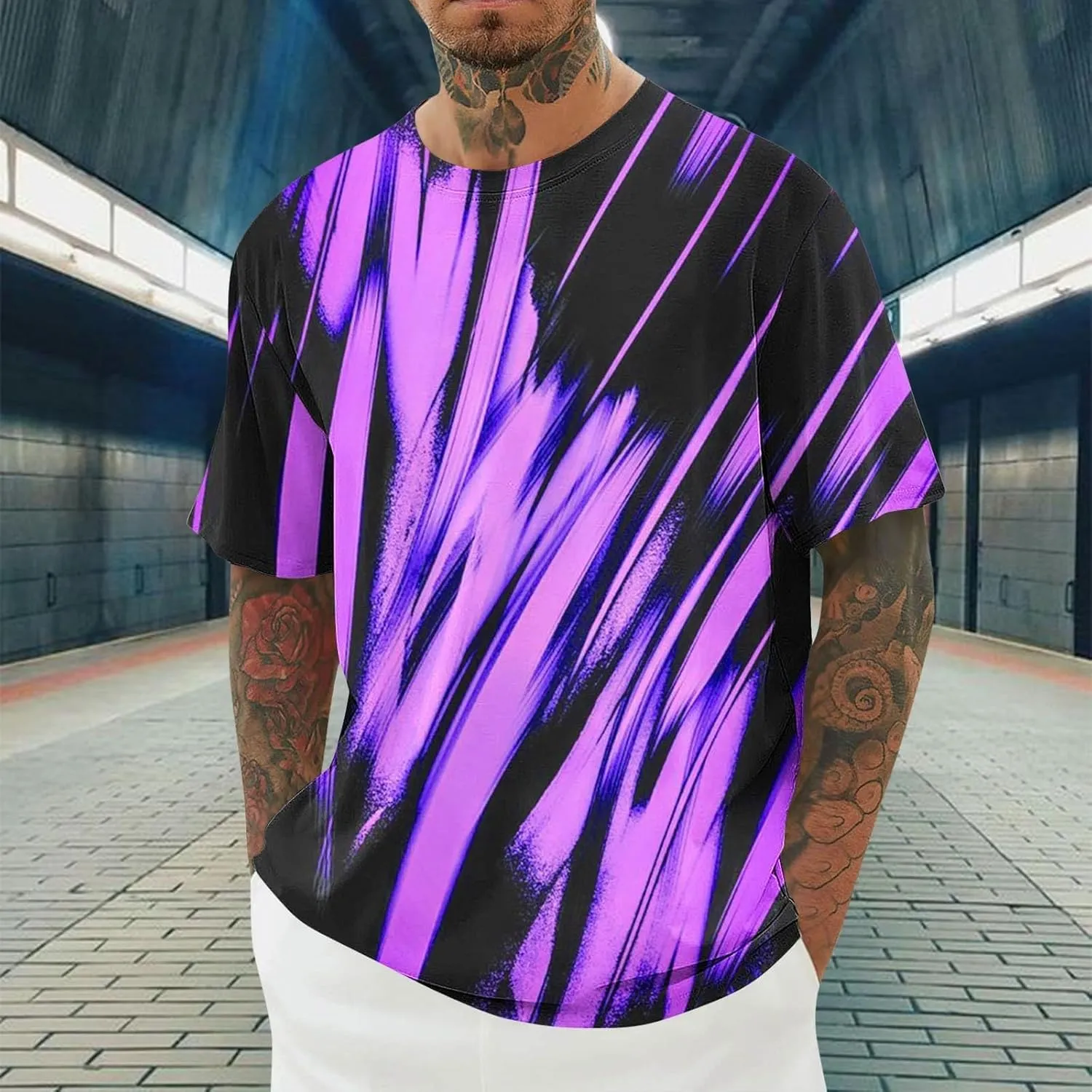 Shirts for Men Fashion Crewneck T-Shirts Moisture Wicking Short Sleeve Shirts Summer Casual Loose Ombre Tee Tops
