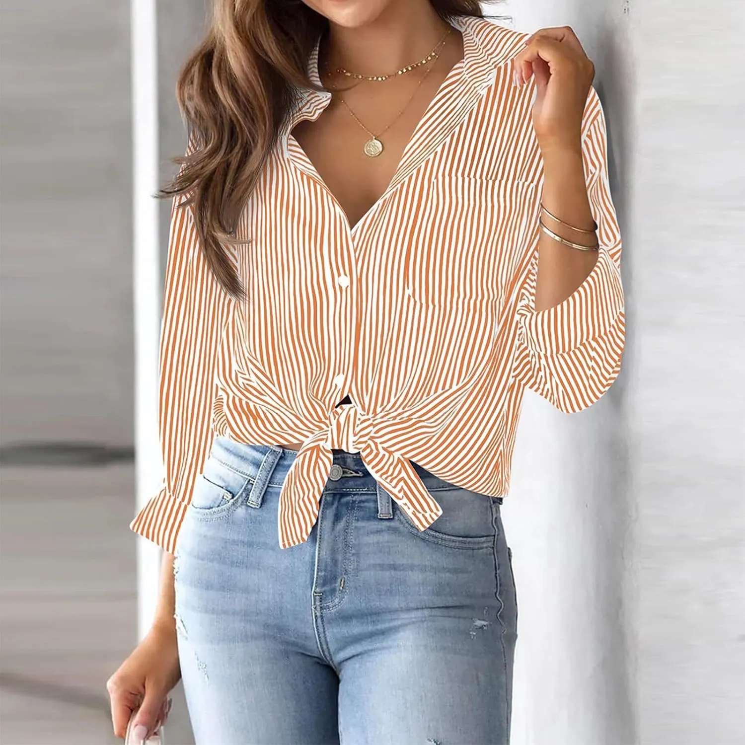 Shirts for Women Button Down Long Sleeve Blouse Casual Fashion Striped Printed Tops with Pockets Fall Outfits 2025