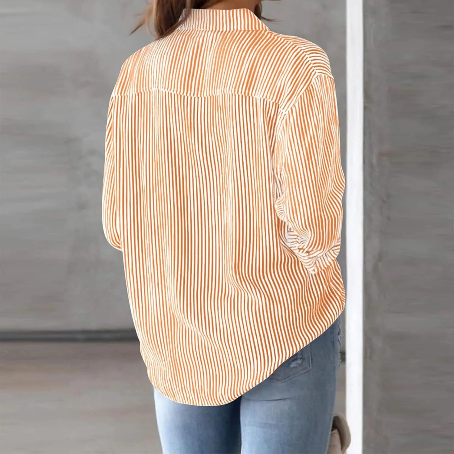 Shirts for Women Button Down Long Sleeve Blouse Casual Fashion Striped Printed Tops with Pockets Fall Outfits 2025