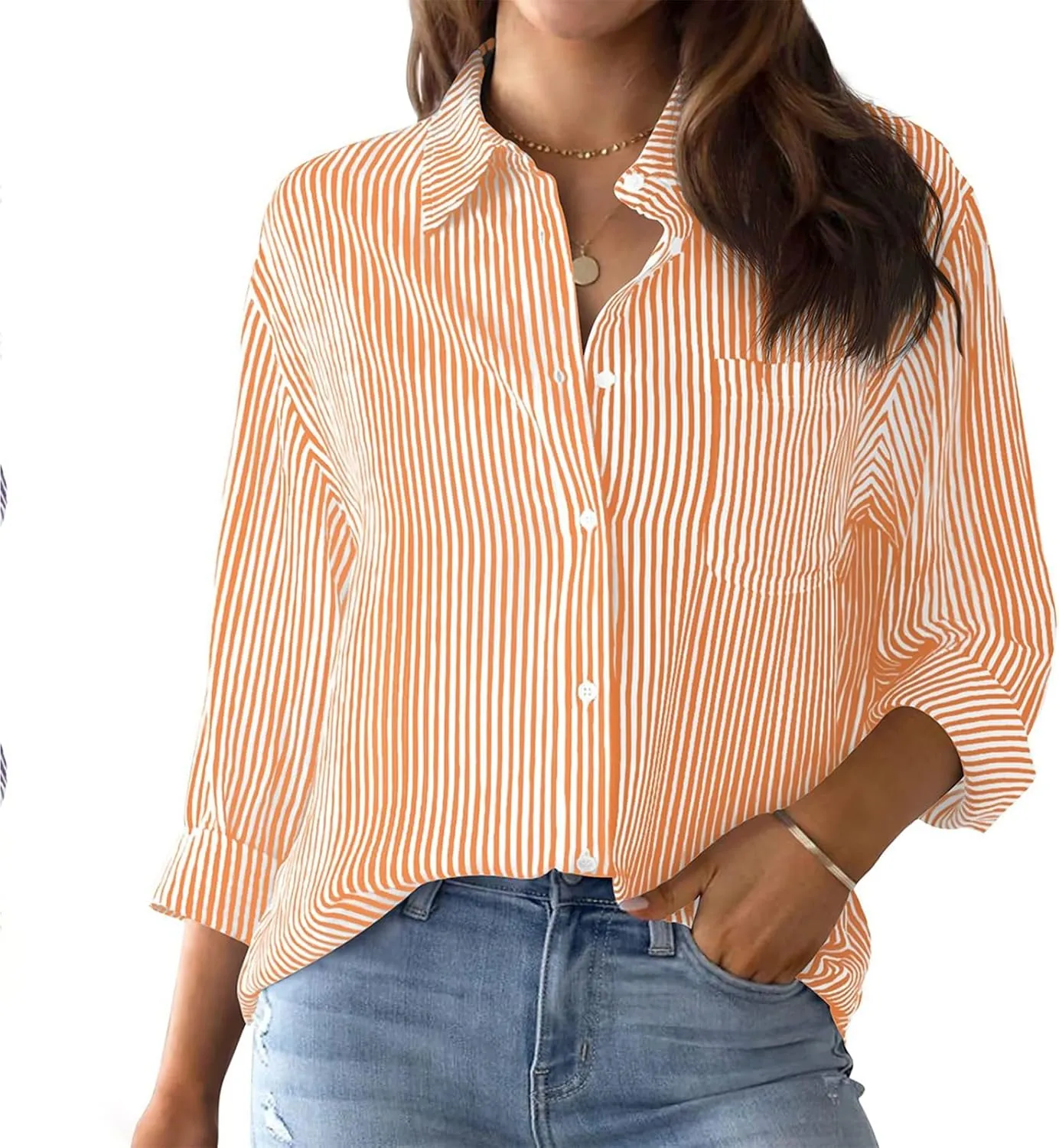 Shirts for Women Button Down Long Sleeve Blouse Casual Fashion Striped Printed Tops with Pockets Fall Outfits 2025