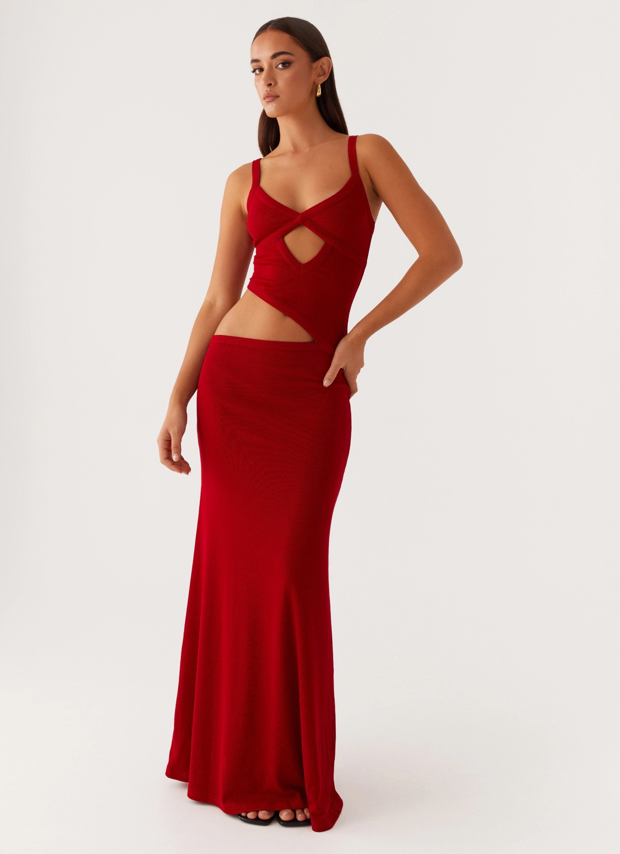 Wool-Blend Jocelyn Maxi Dress - Red