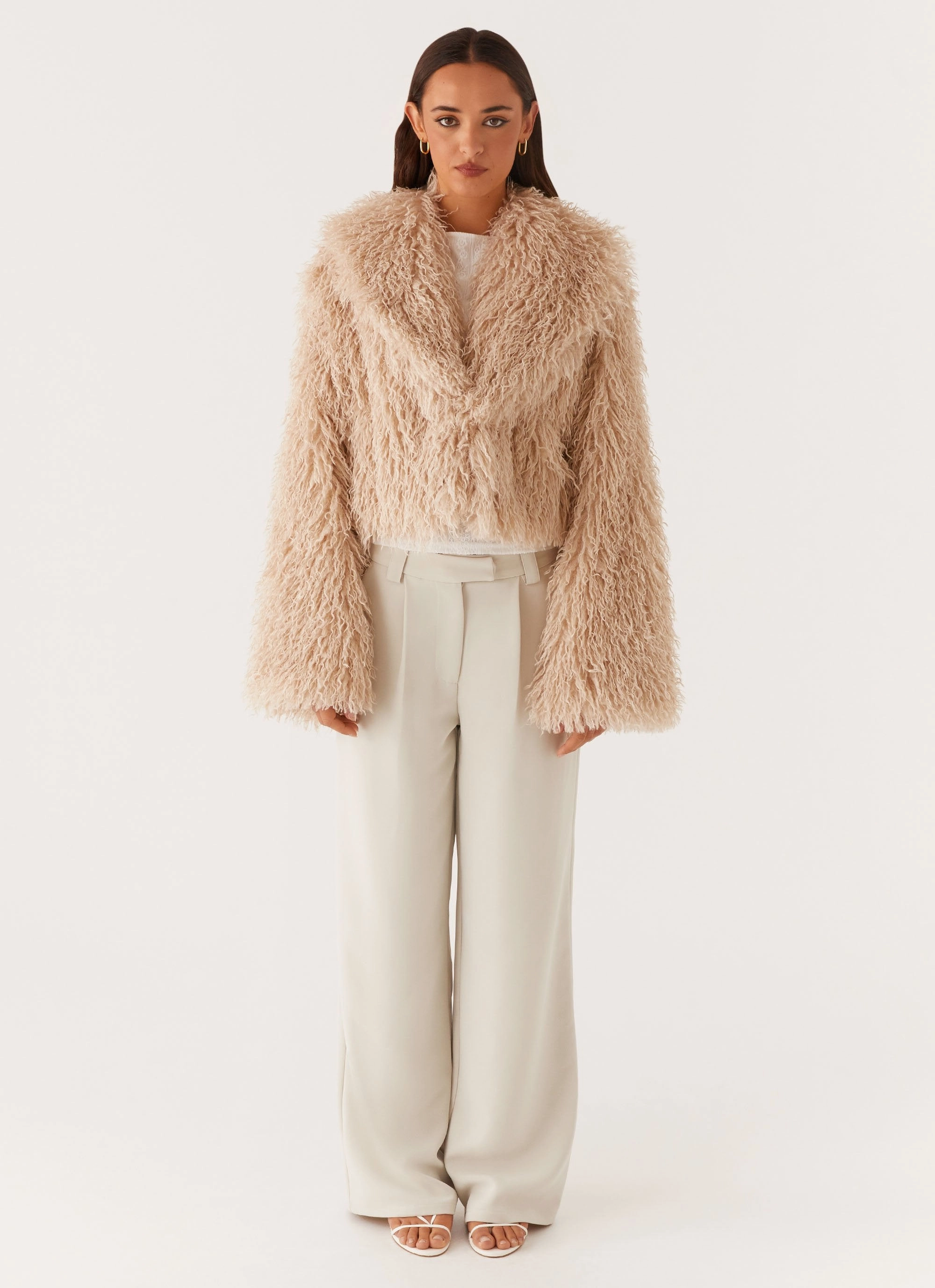 Virginia Cropped Fur Jacket - Taupe Enhanced Edge Binding
