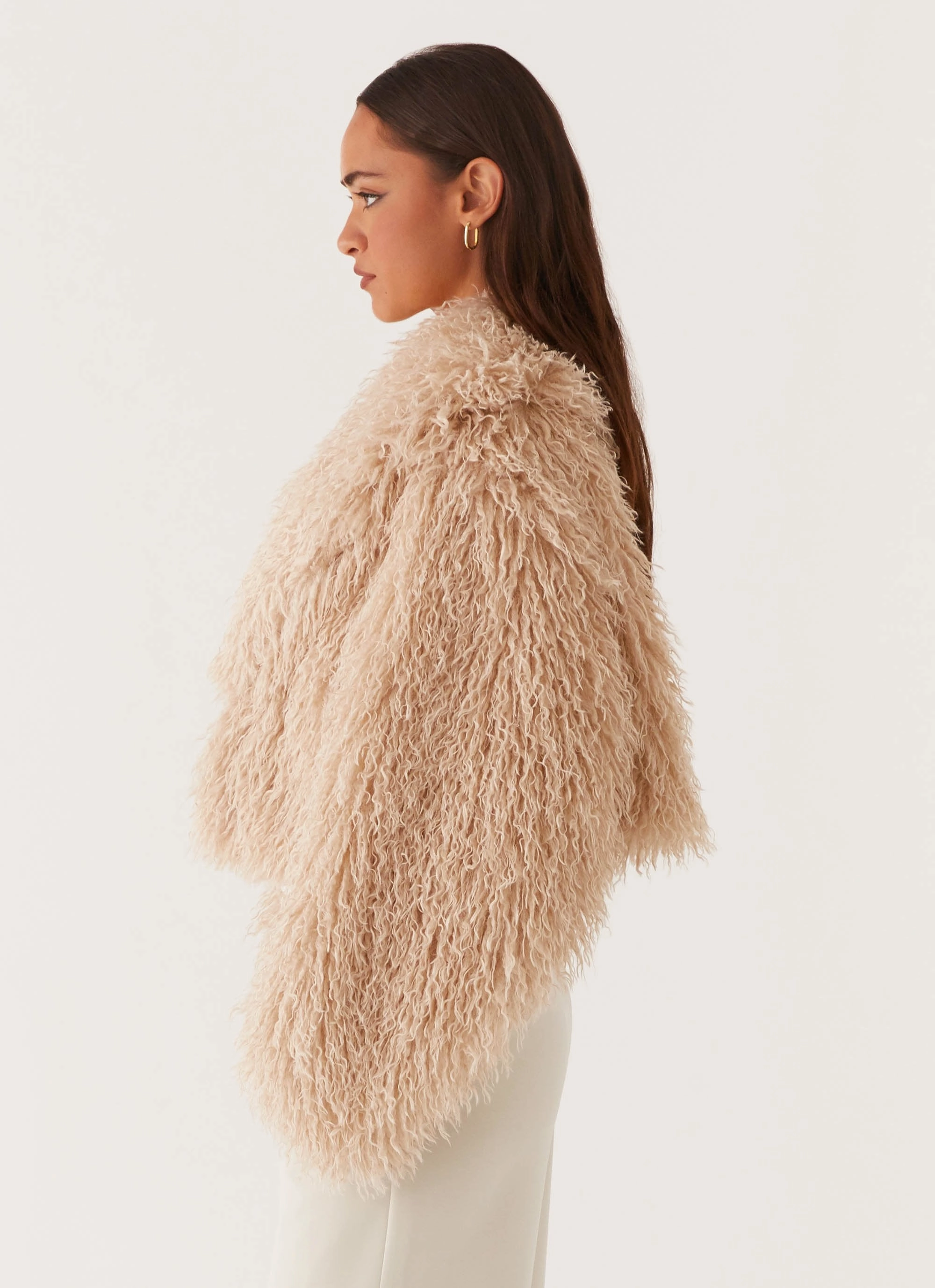 Virginia Cropped Fur Jacket - Taupe Thermal Lined
