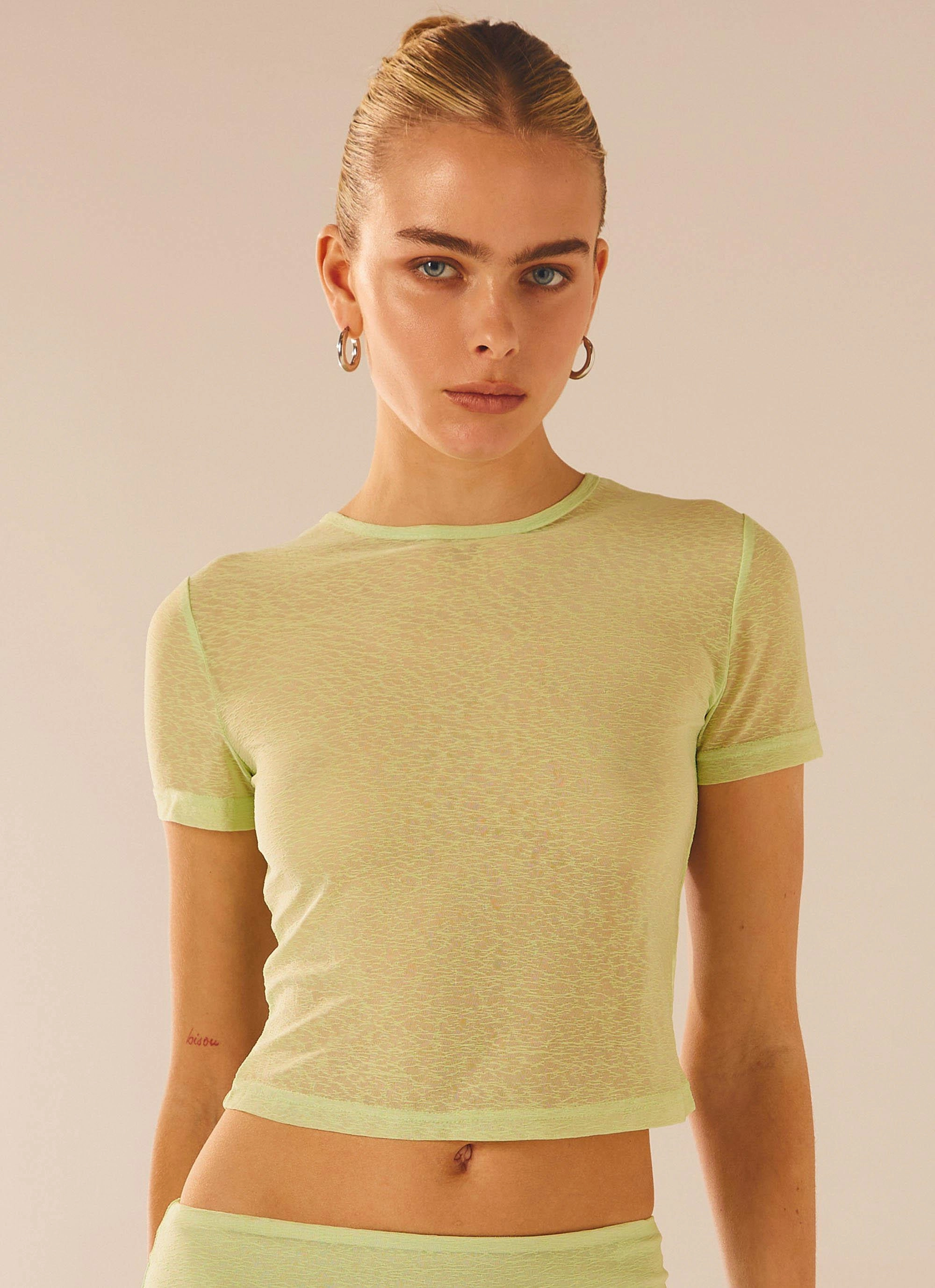 Stretch Weave Fabric Just Like Magic Mesh Tee - Lime