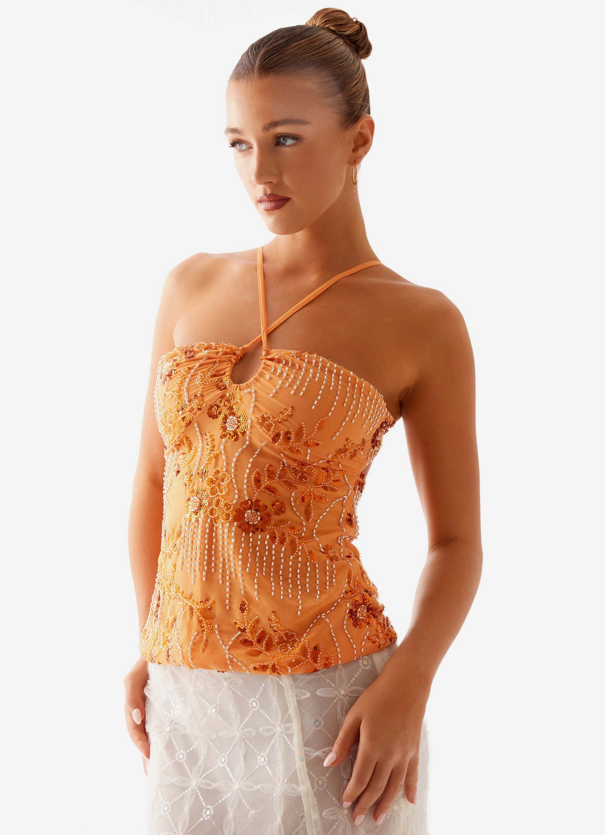 Catalina Sequin Top - Orange HypoallergenicFibers
