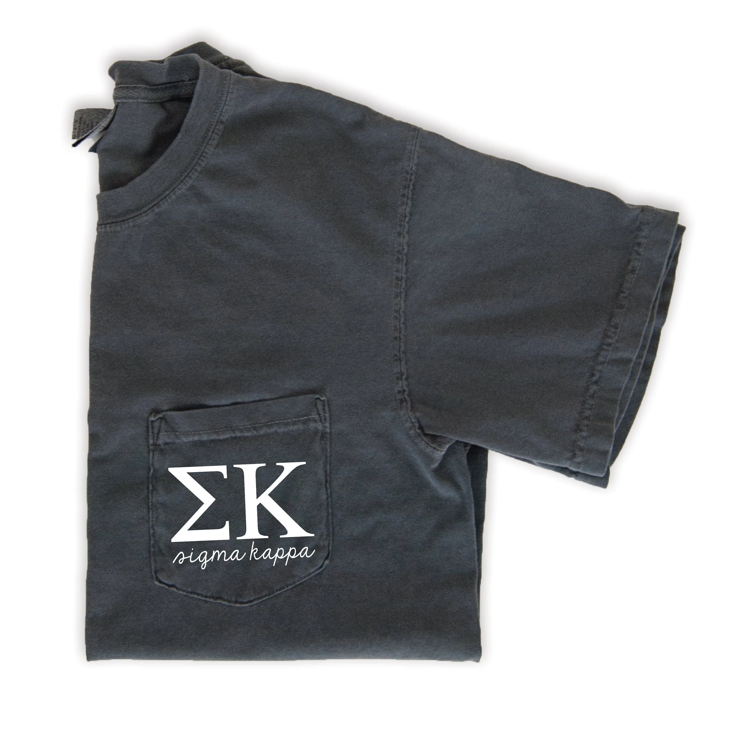 Sigma Kappa Script Letters Pocket T-Shirt - Grey