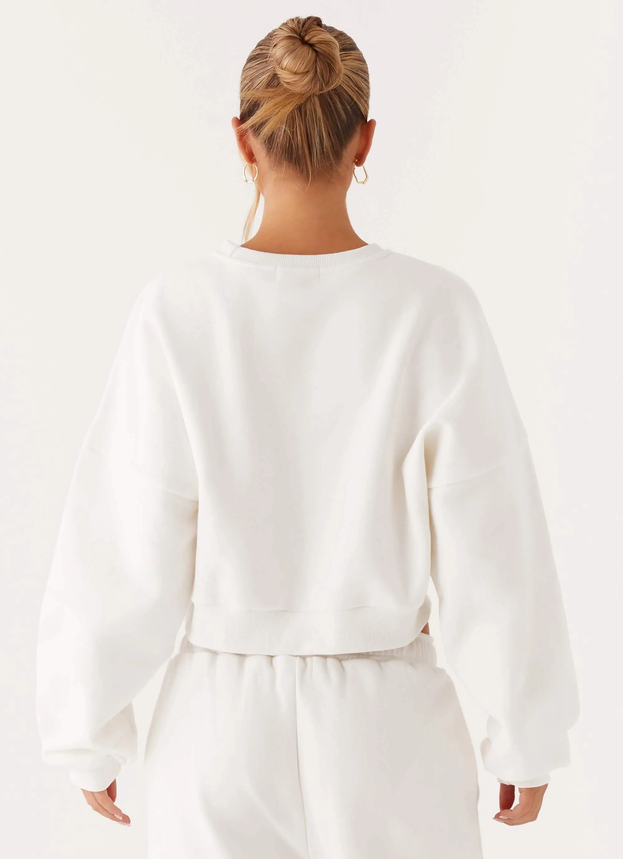 Tailored Placket Signature Cropped Sweatshirt - Ivory