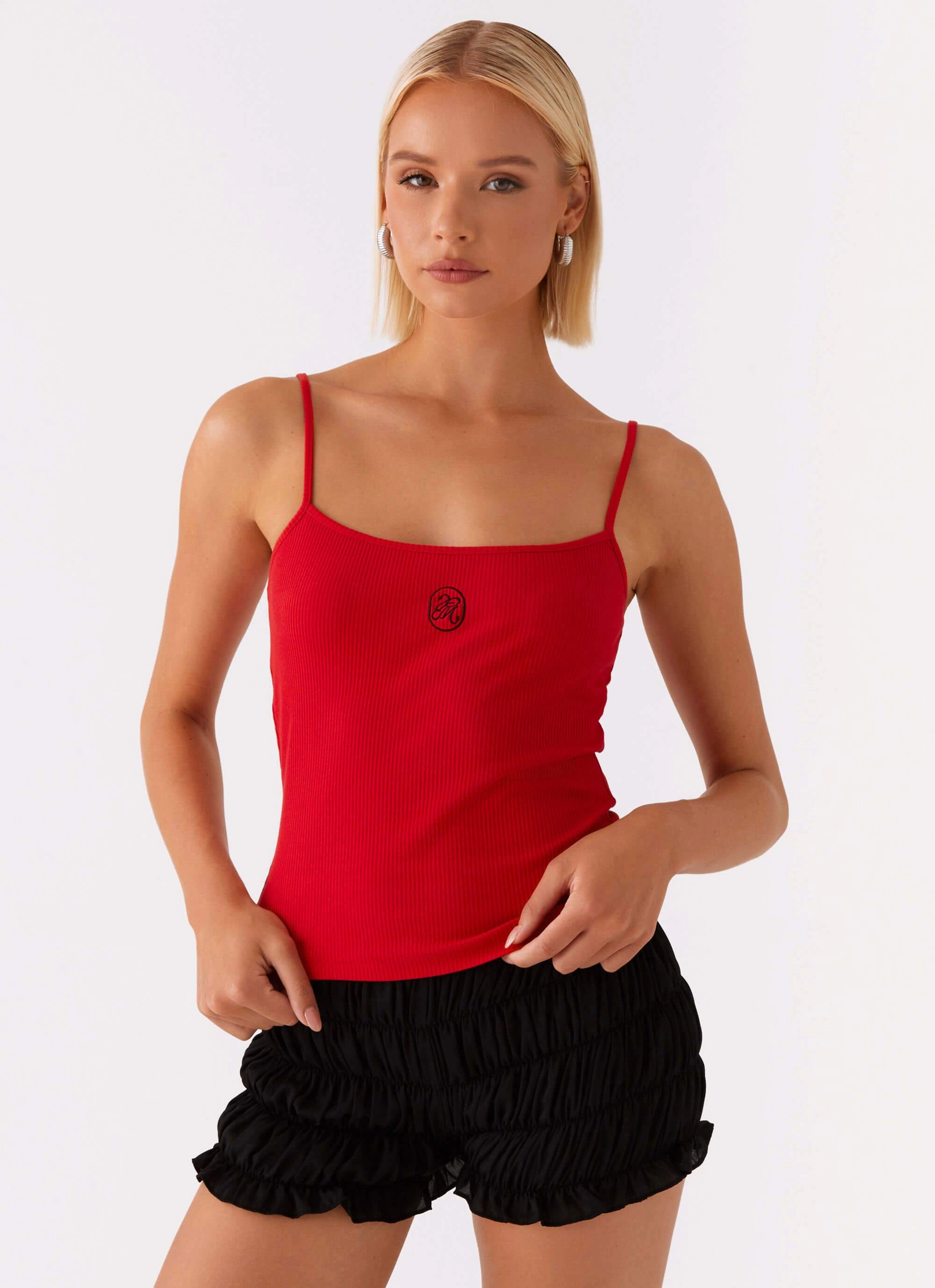 Microfiber Material ContrastTipping Signature Monogram Cami - Red