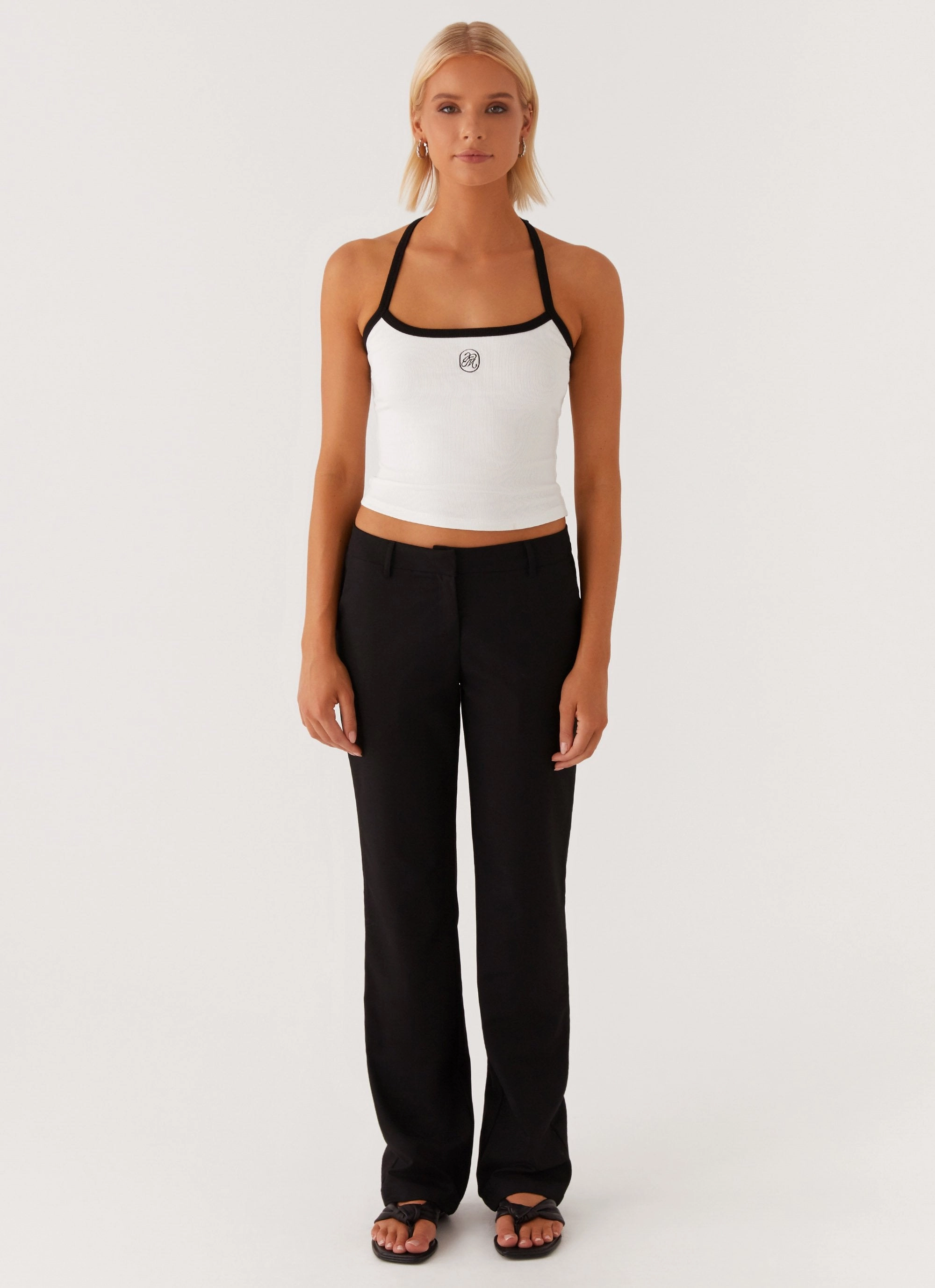 Signature Monogram Halter Top - White PolyesterBlend Wicking Inner Lining