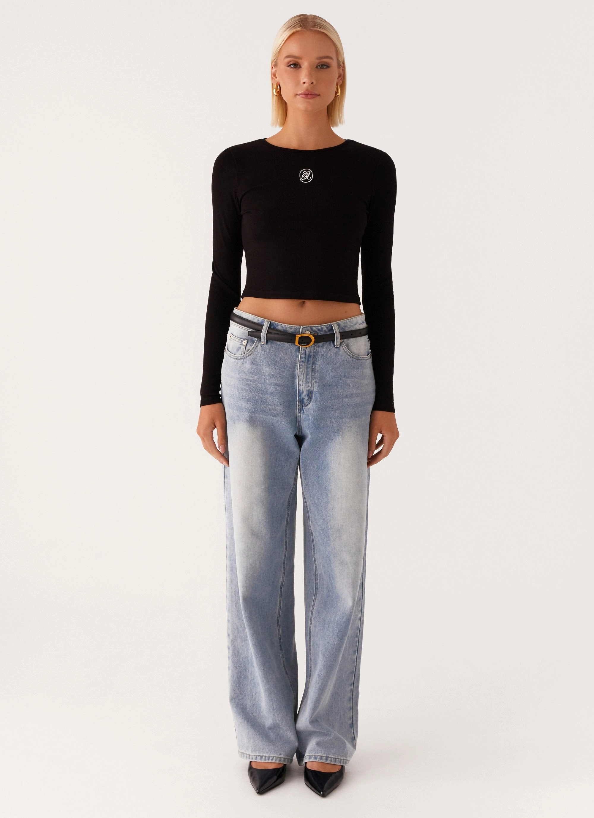 TaglessComfort Signature Monogram Long Sleeve Tee - Black