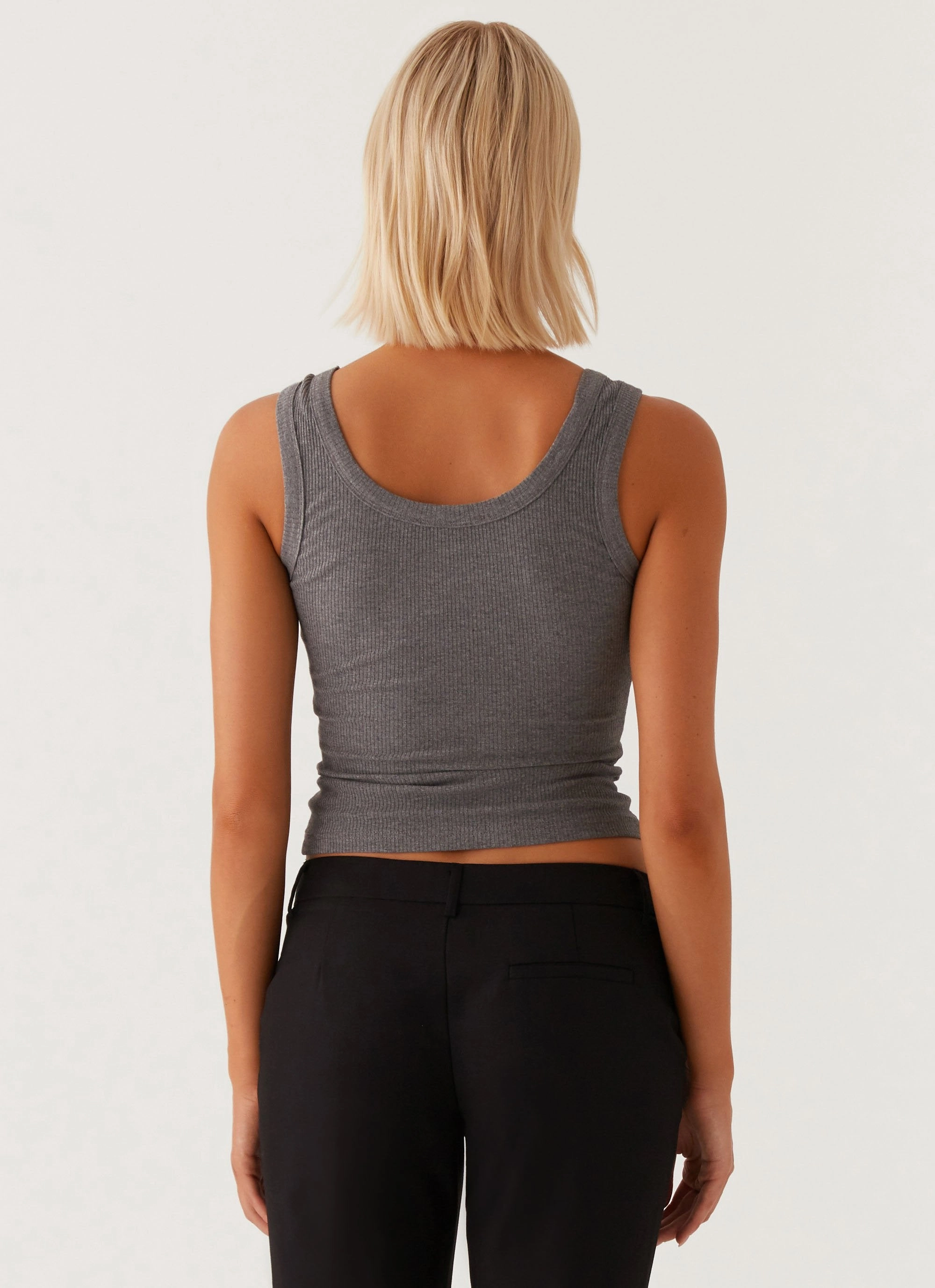 Signature Tank Top - Dark Grey Marle High Collar Protection Design WeightedHem