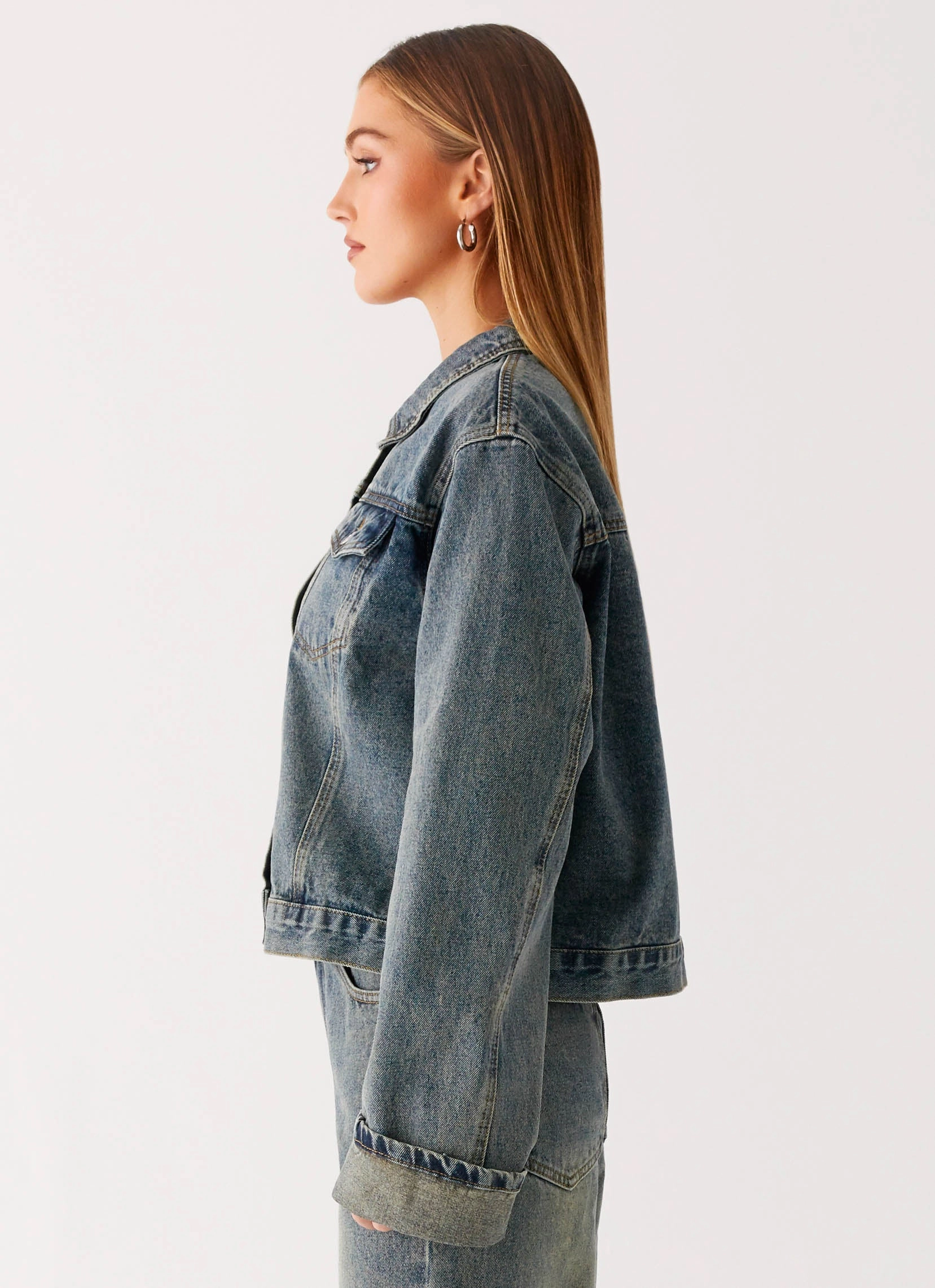 Back Again Oversized Denim Jacket - Dirty Wash Layered Ventilation Panels