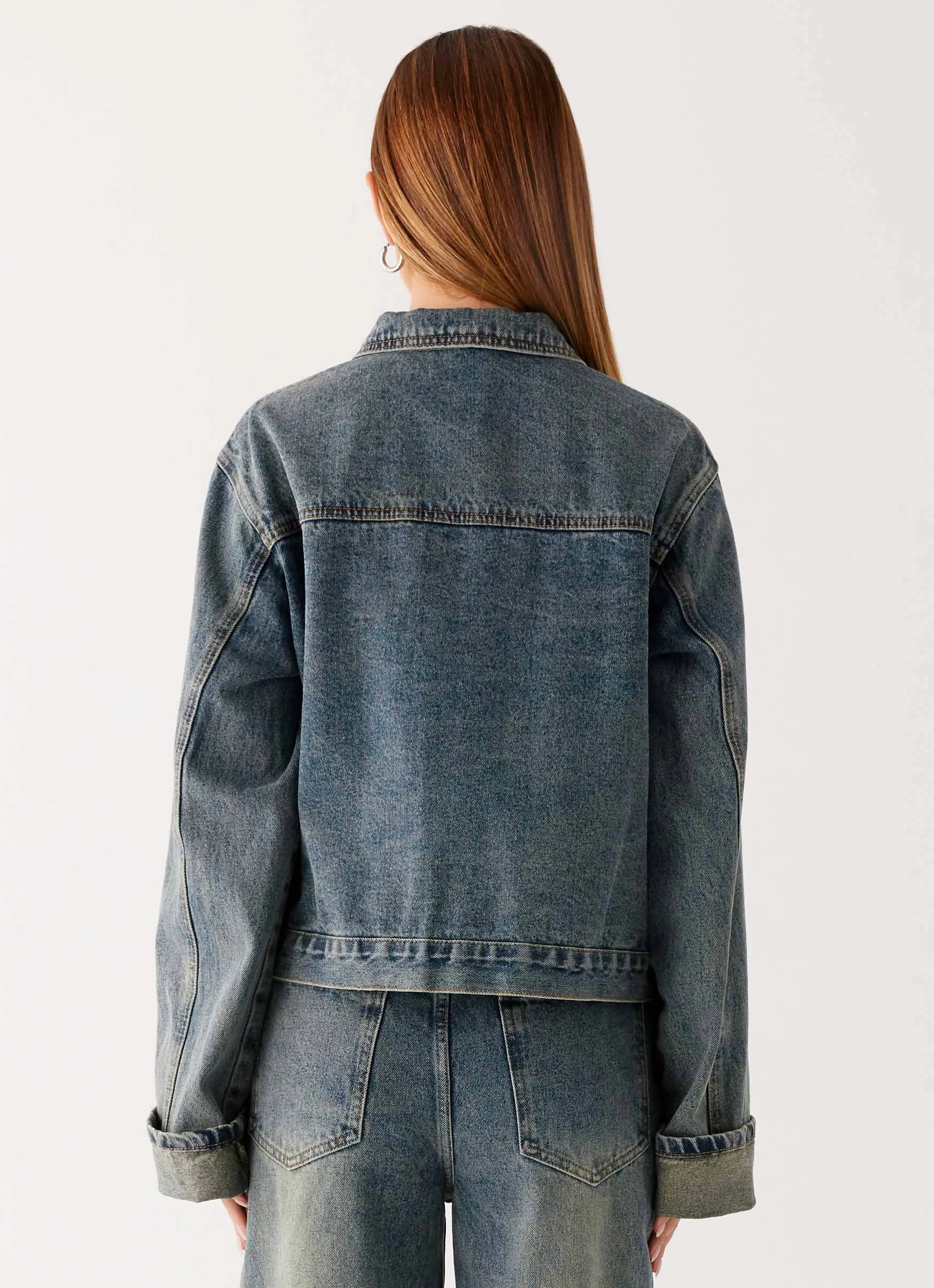 Back Again Oversized Denim Jacket - Dirty Wash Cozy Design