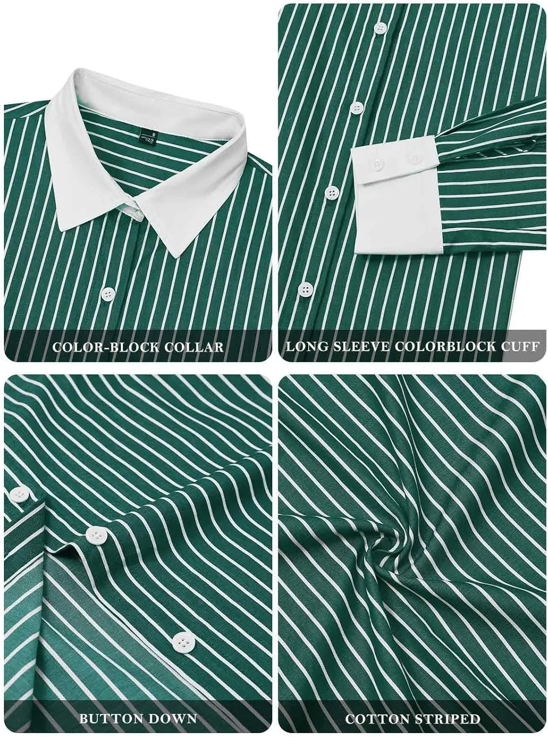 siliteelon Womens Cotton Button Down Shirts Striped Dress Shirts Pinstripes Long Sleeve Collared Blouses Colorblock Tops