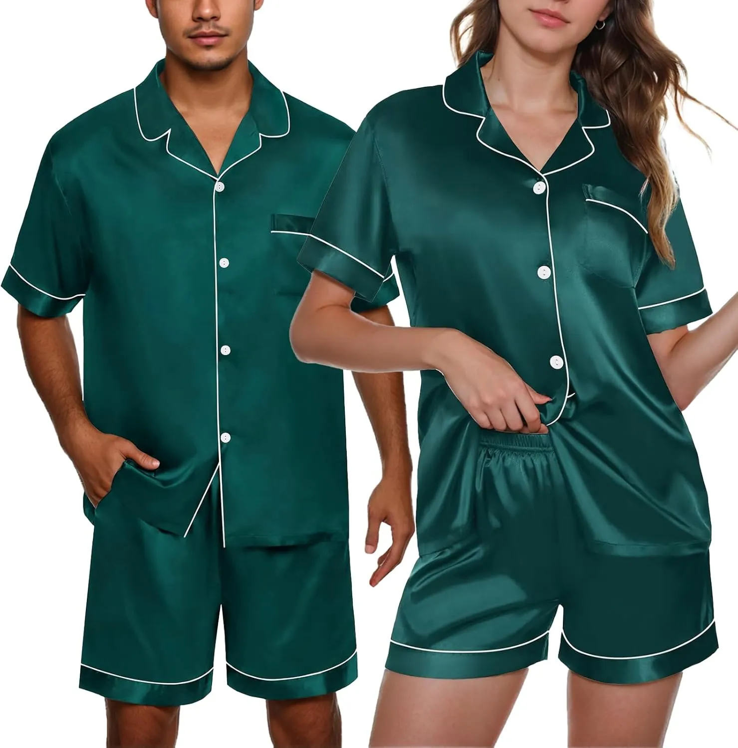 Silk Satin Pajama Sets Loungewear Two Piece Set Short Sleeve Button Down Shirts Shirts Outifts Summer Sleepwear