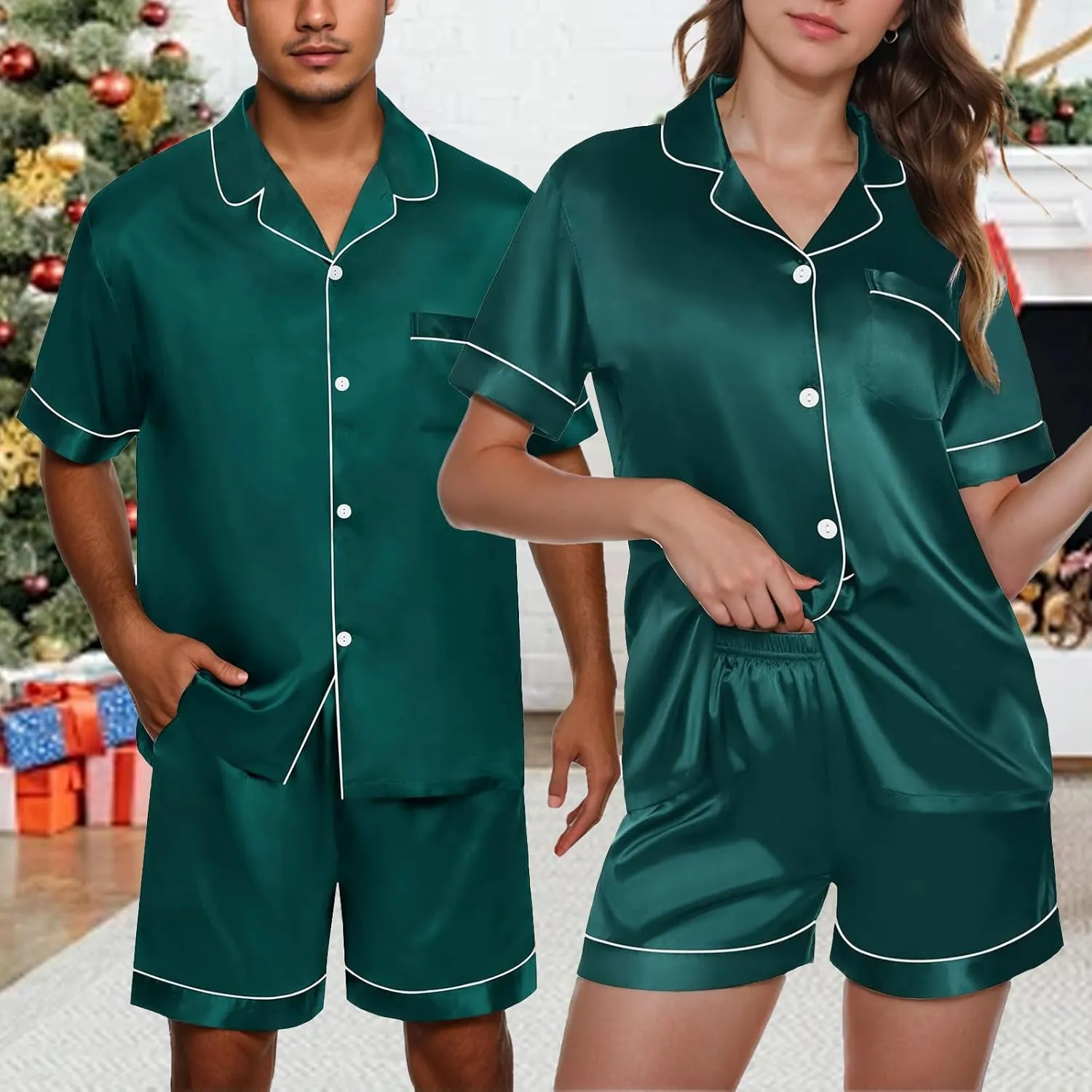 Silk Satin Pajama Sets Loungewear Two Piece Set Short Sleeve Button Down Shirts Shirts Outifts Summer Sleepwear