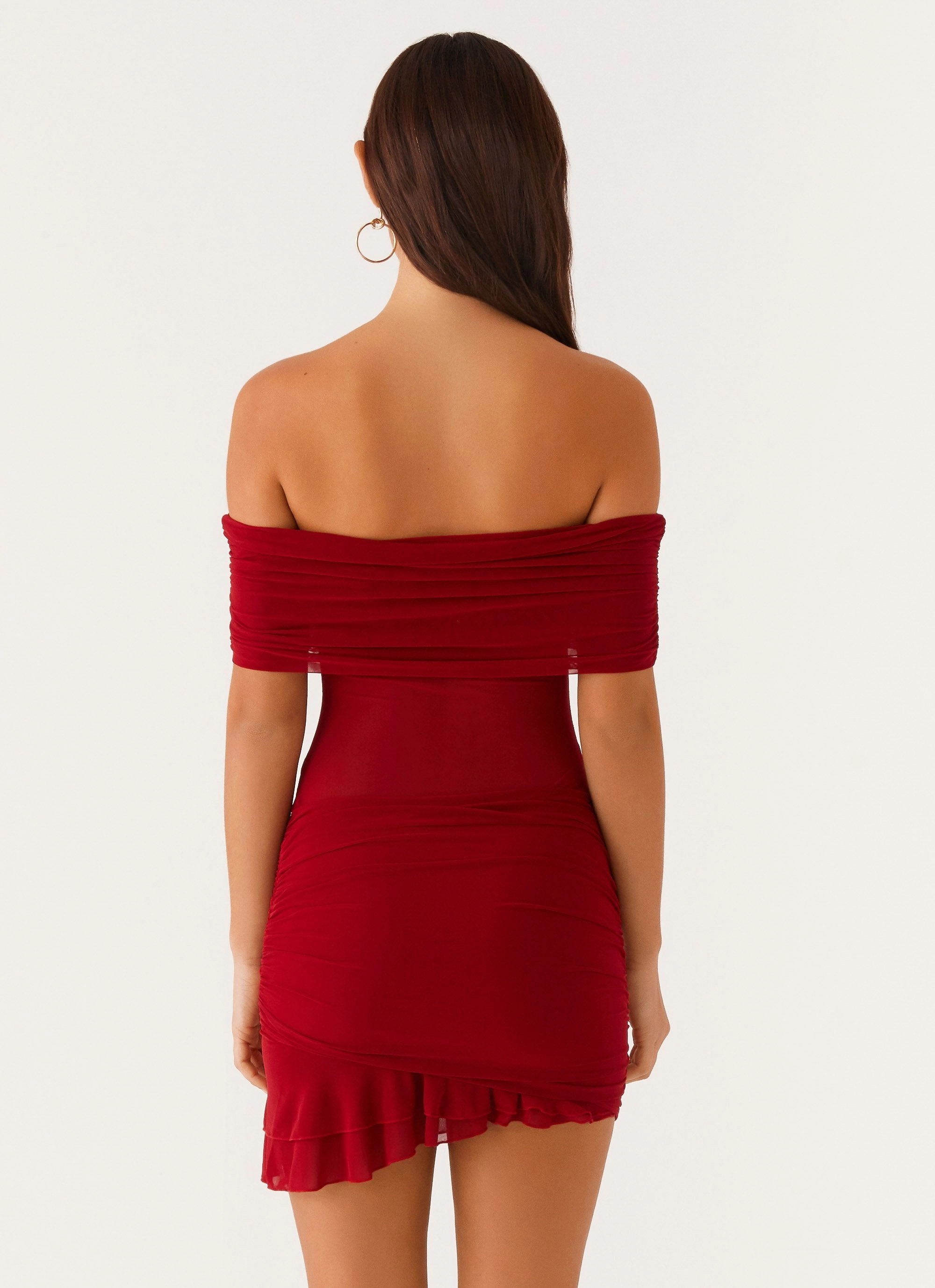 Nelly Off Shoulder Mini Dress - Deep Red Anniversary-Event Street-Style
