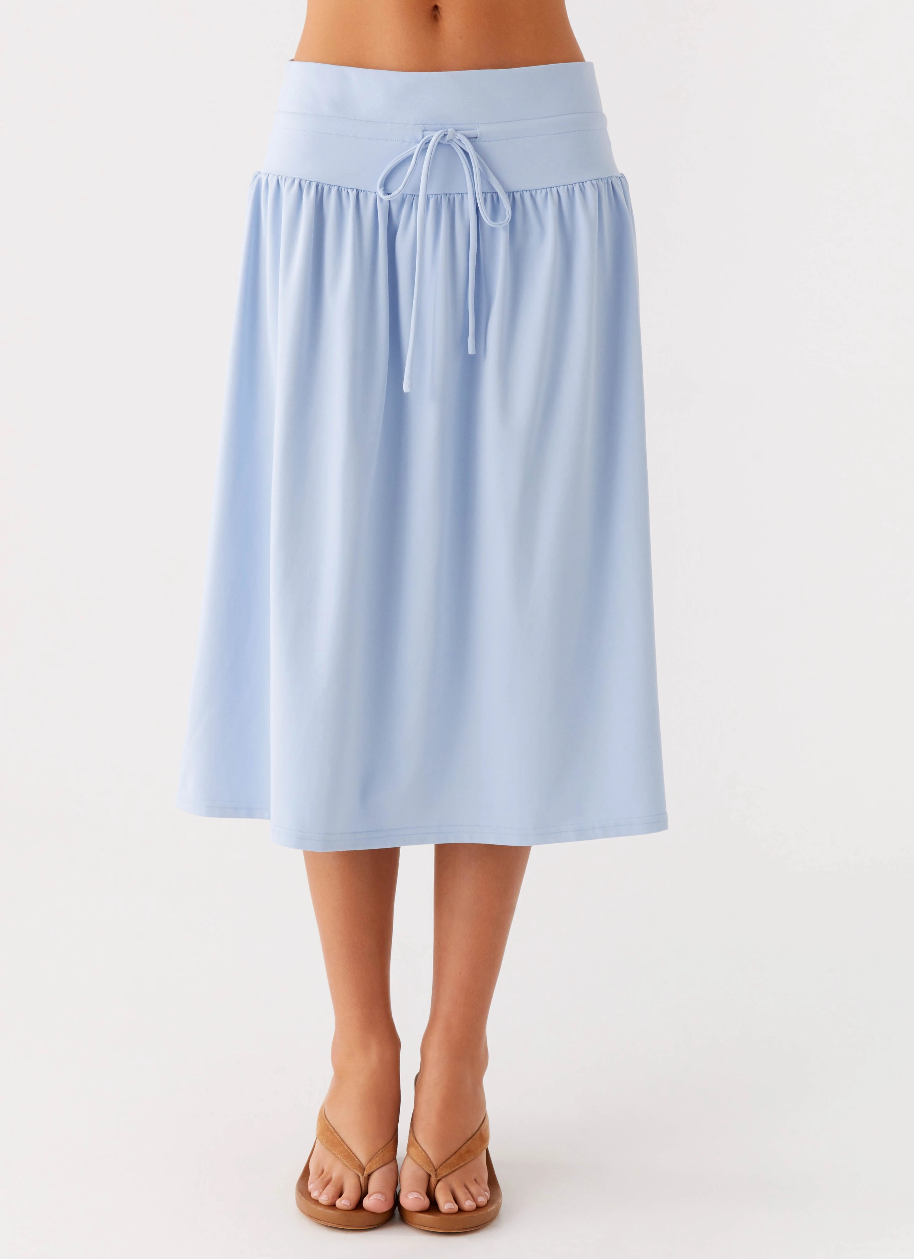 Silver Tides Midi Skirt - Blue Comfort Stretch Quick Access
