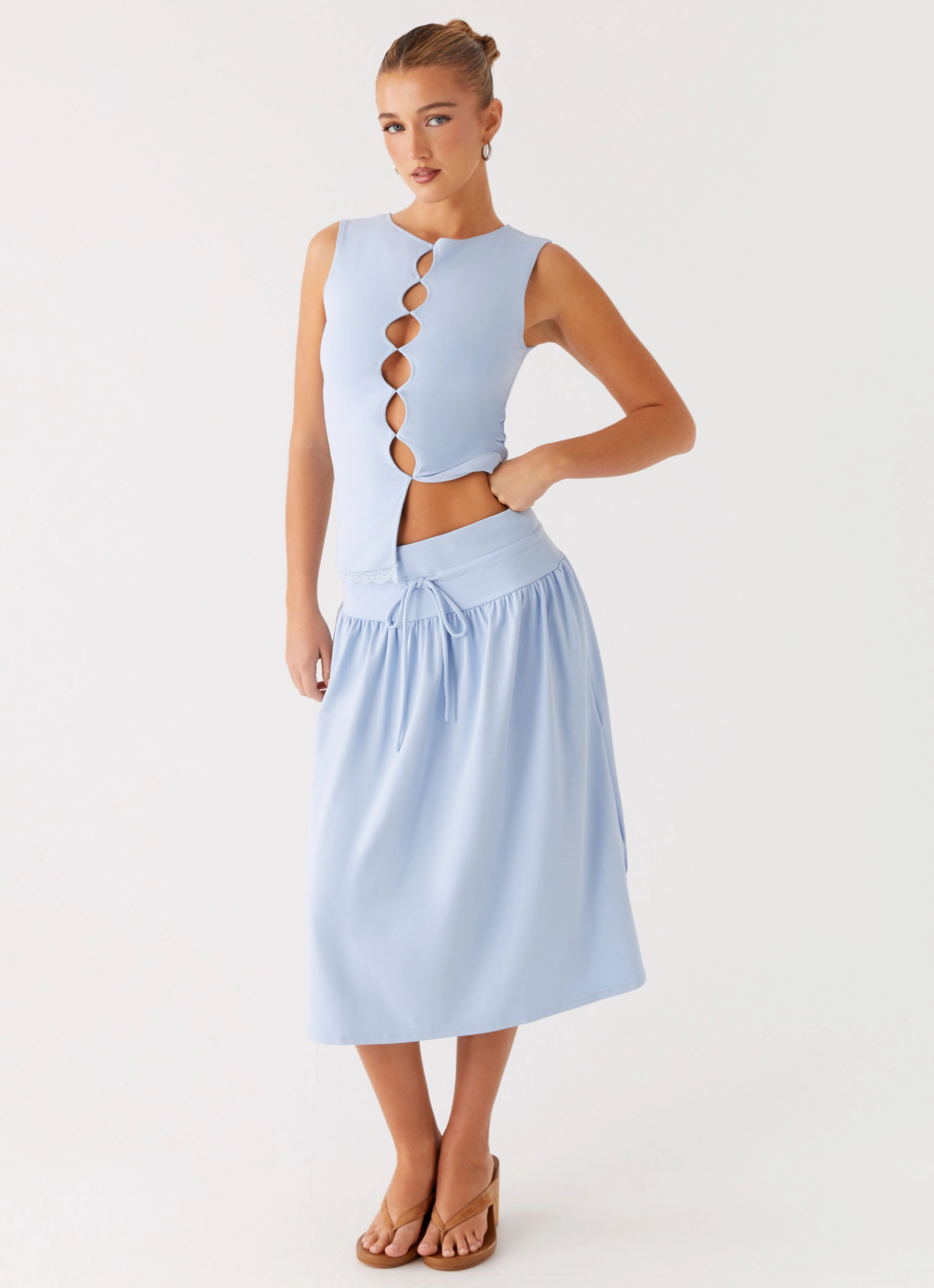 Silver Tides Midi Skirt - Blue Casual Appeal