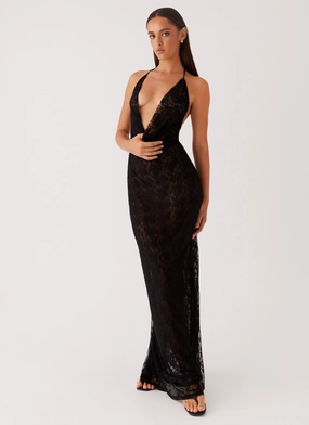 Relaxed Waist Fit Champagne Coastline Maxi Dress - Black