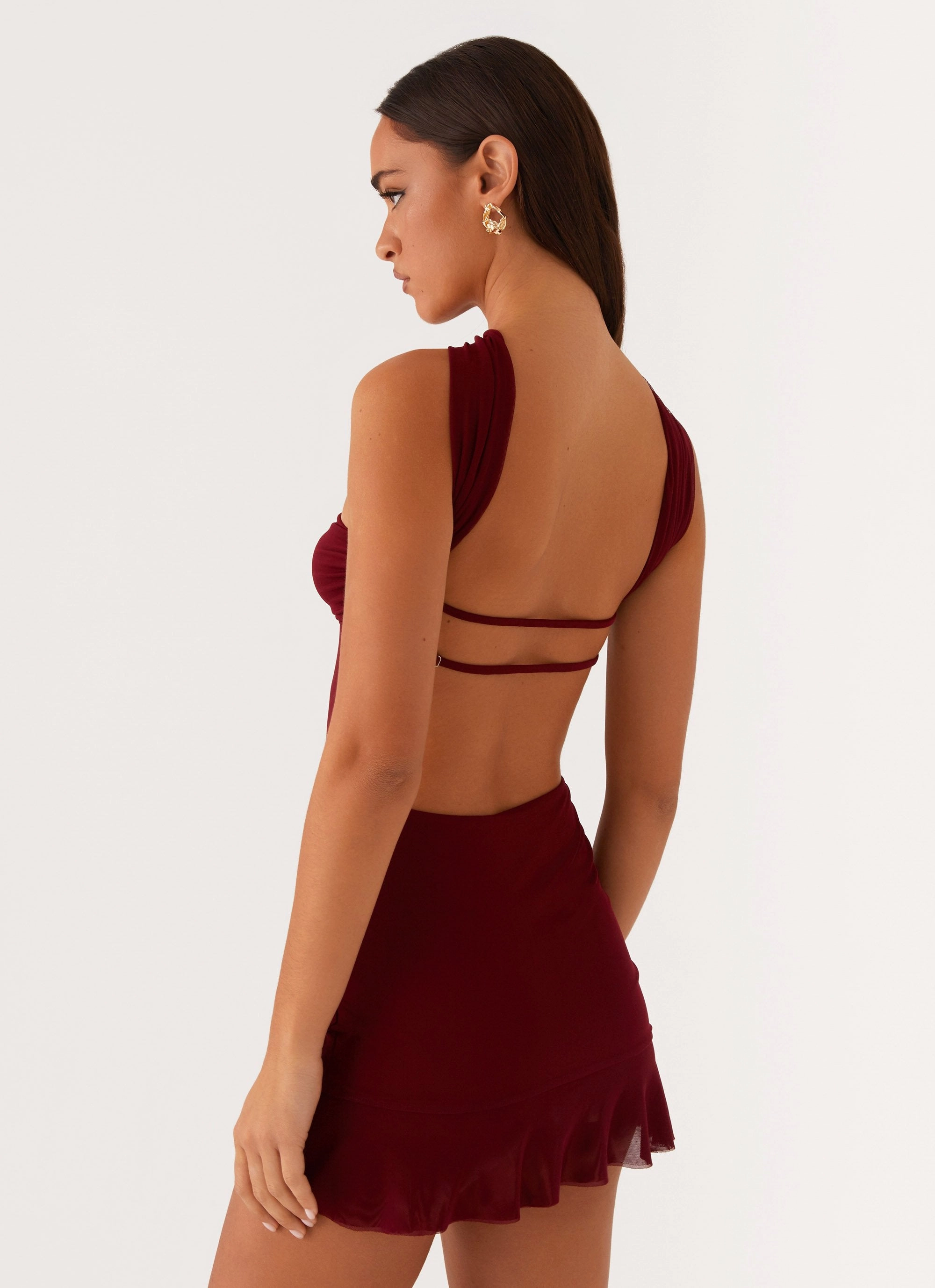Pari Open Back Mini Dress - Mulberry Soft cotton blend dress