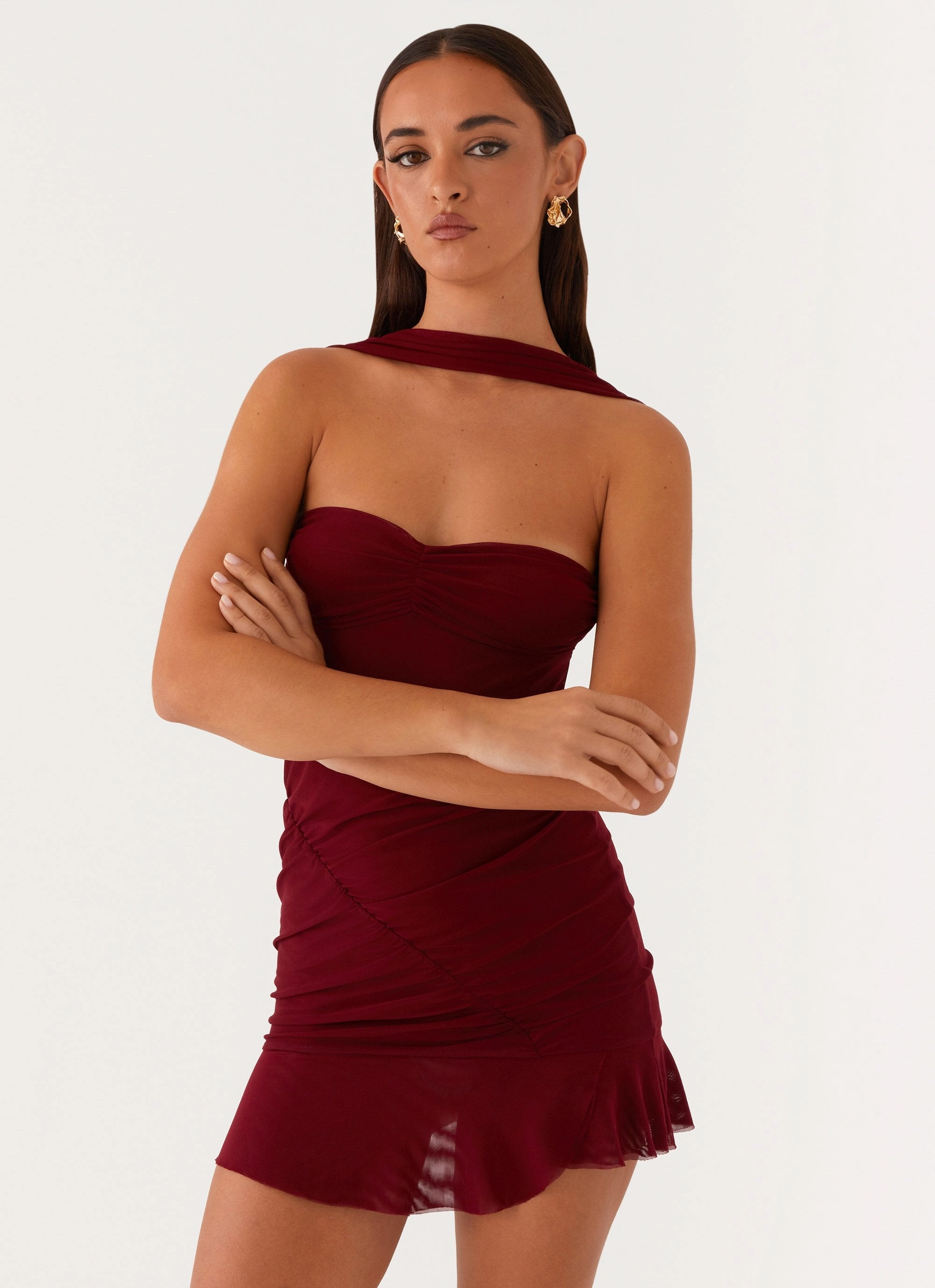 Pari Open Back Mini Dress - Mulberry Buckle-Detail
