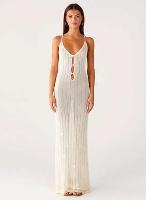 Chic Fit Wear Siren Song Crochet Maxi Dress - Ivory