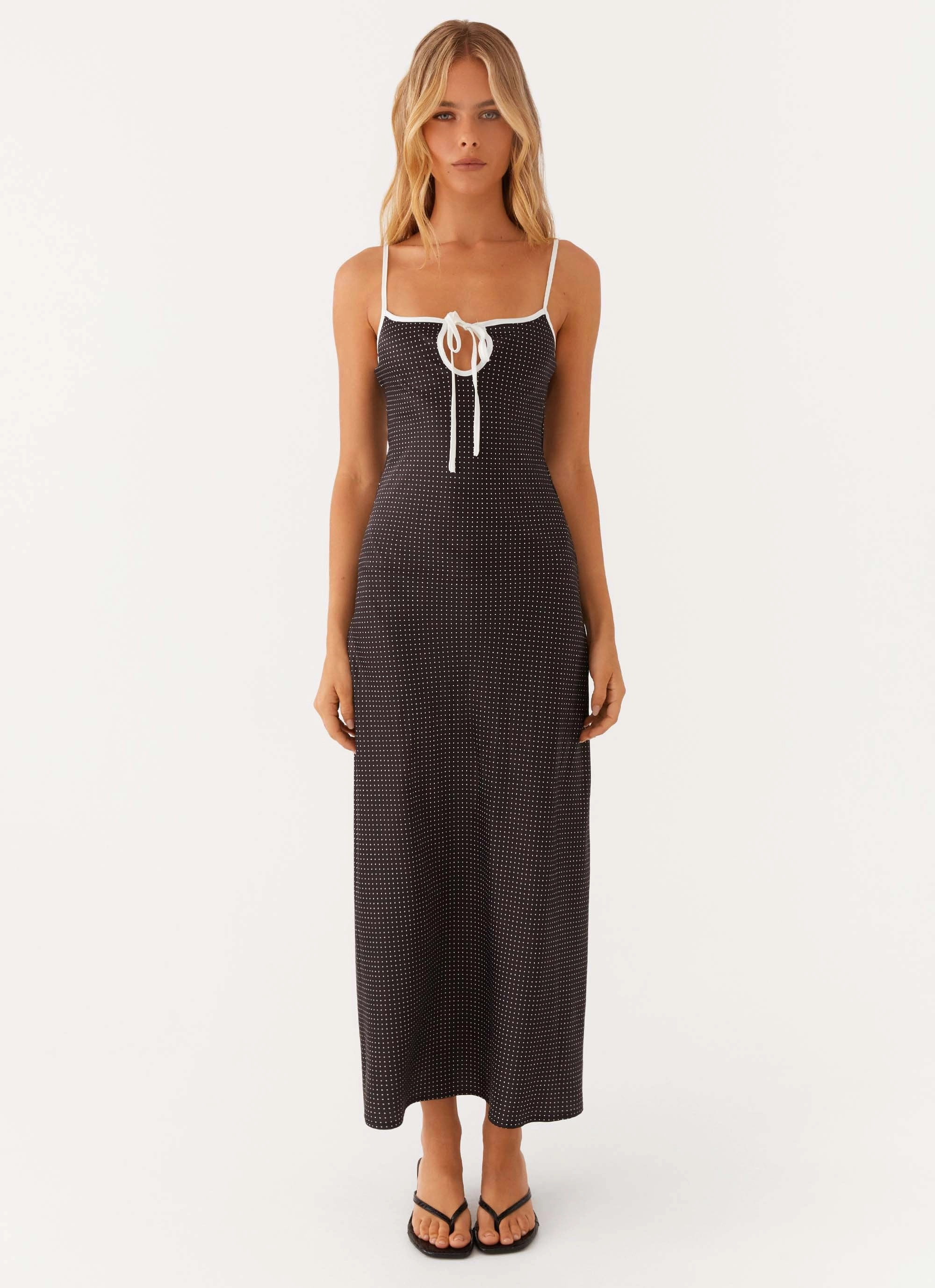 Work Vibes Bare Glow Sistine Midi Dress - Black Polkadot