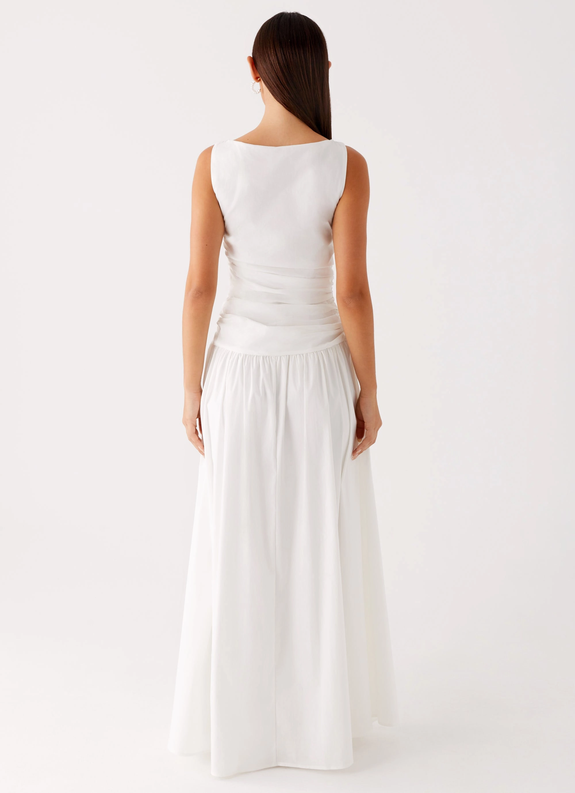 Carmel High Neck Maxi Dress - White Luxury-Fabric