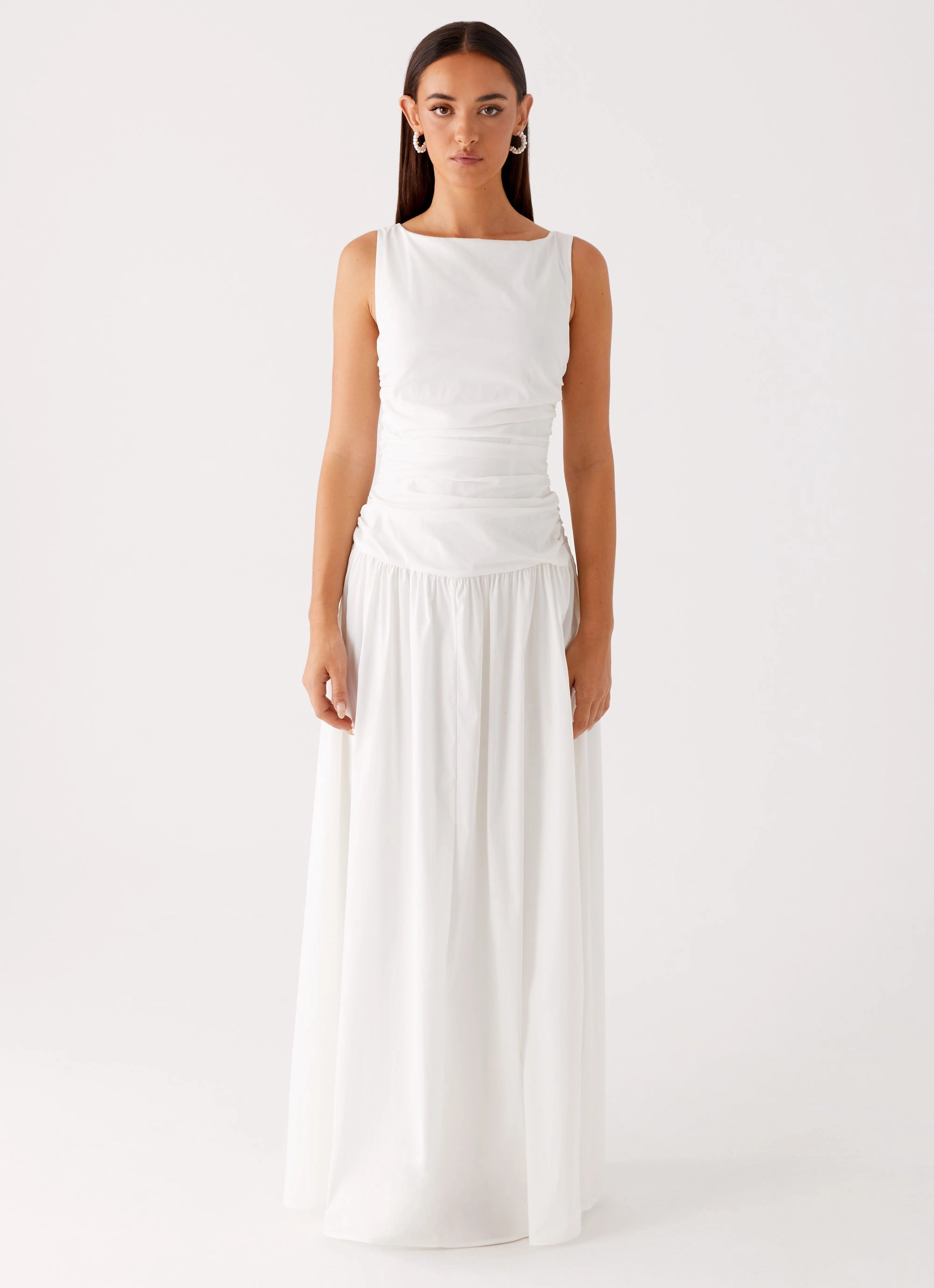 Carmel High Neck Maxi Dress - White Seasonal Wear Velvet-Touch